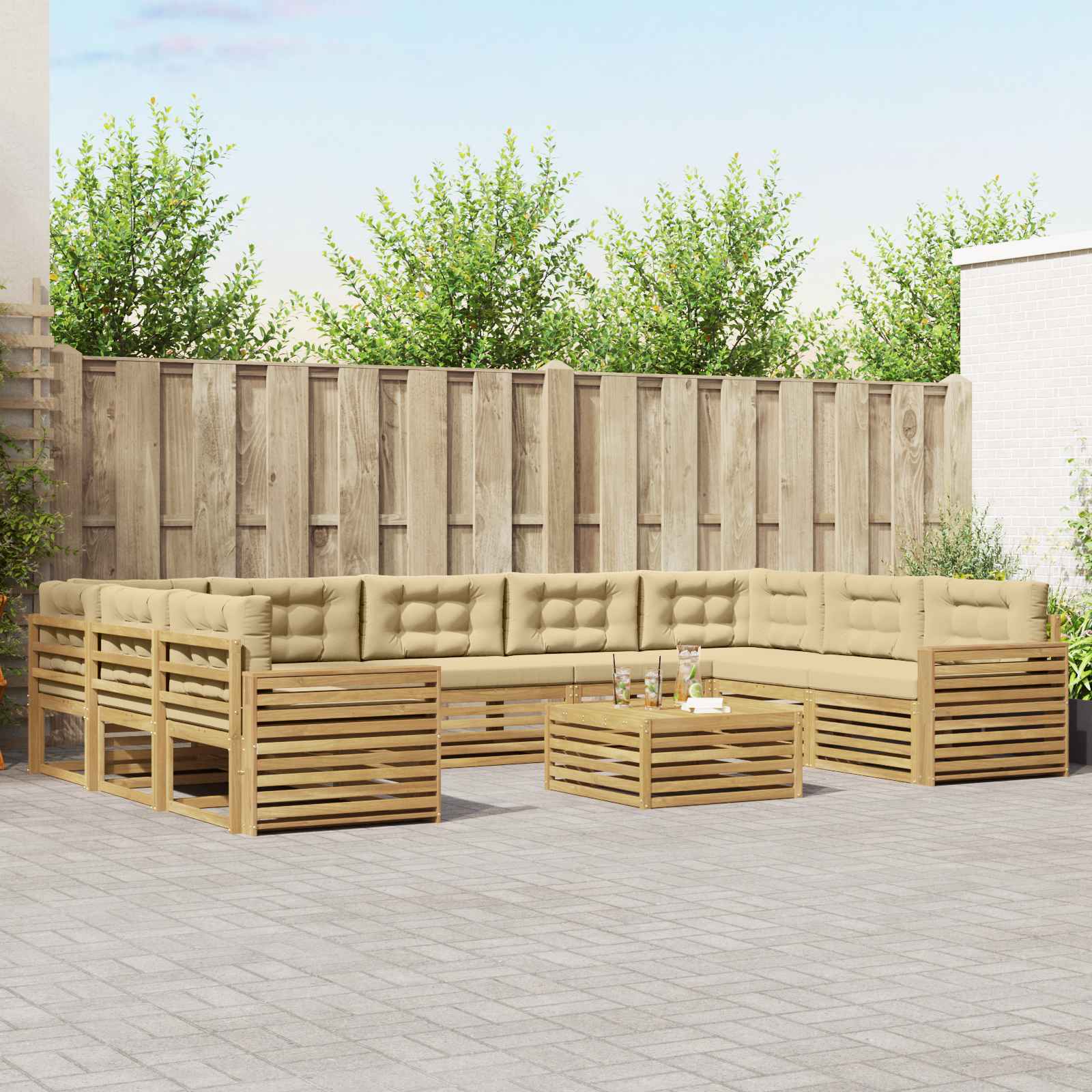 Buiten bankenset 10 pcs Wit en Beige Massief Acaciahout