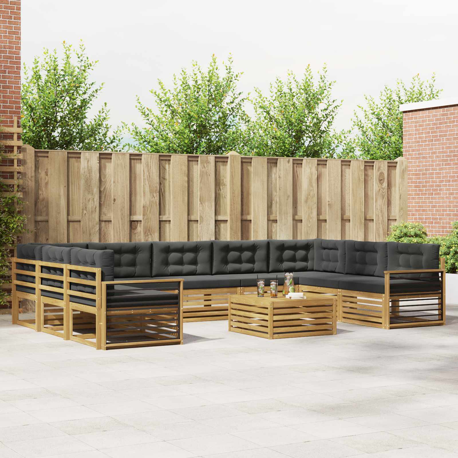 Buiten bankenset met kussen 10 pcs Wit en antracietkleurig – afbeelding 1