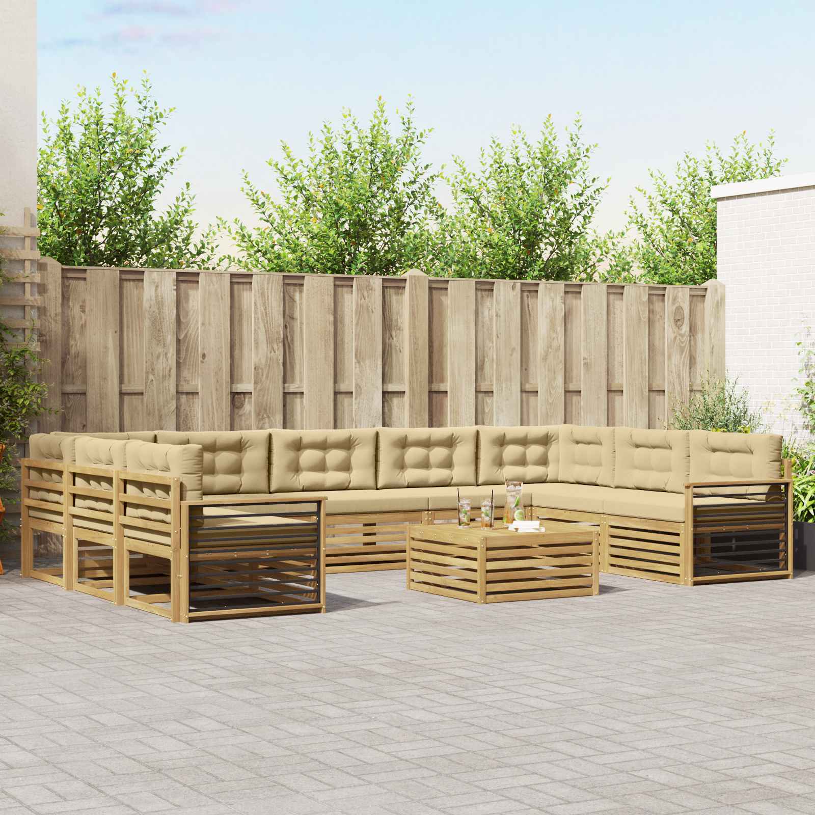 Buiten bankenset 10 pcs Wit en Beige Massief Acaciahout