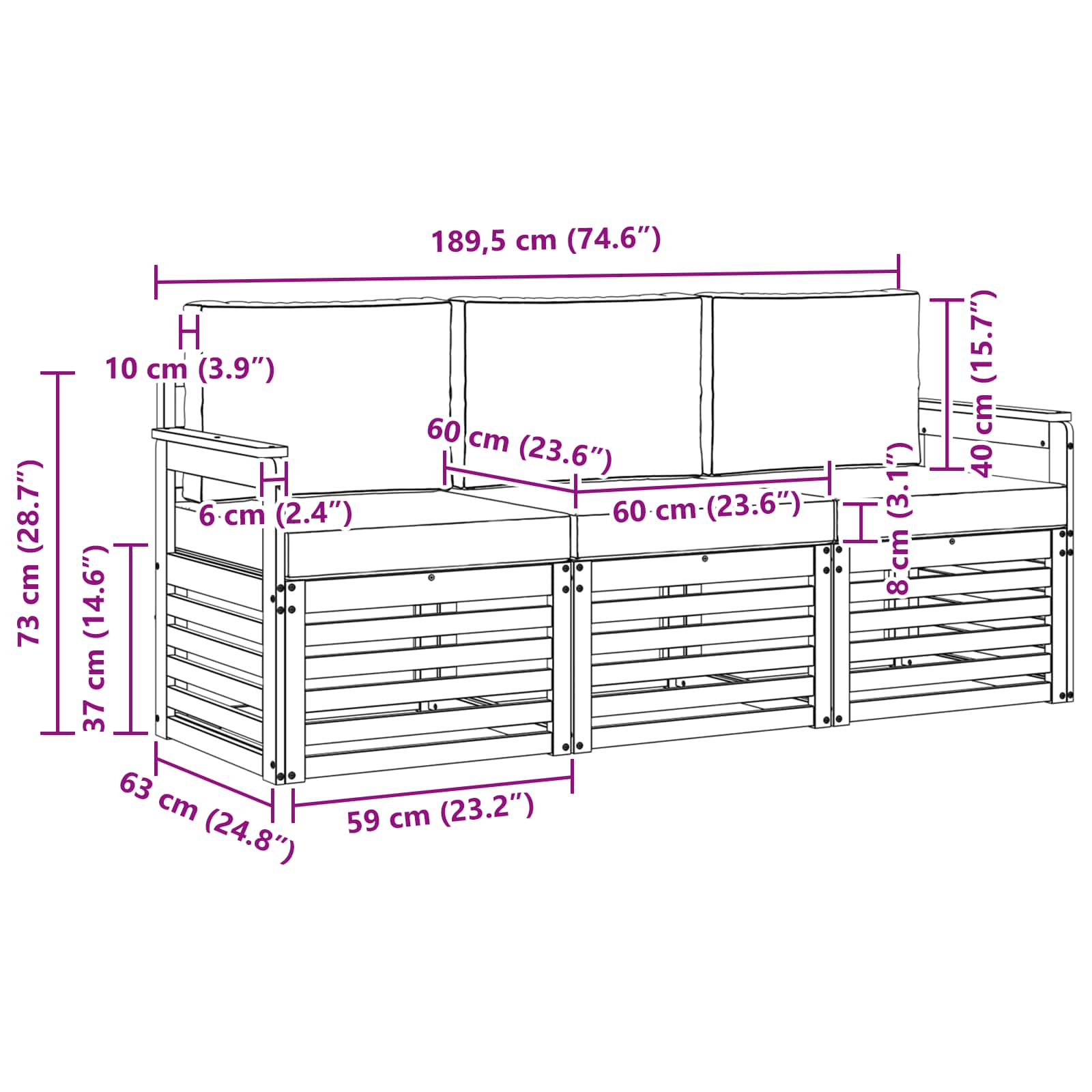 Sofa-Sets Massief Acaciahout – afbeelding 6