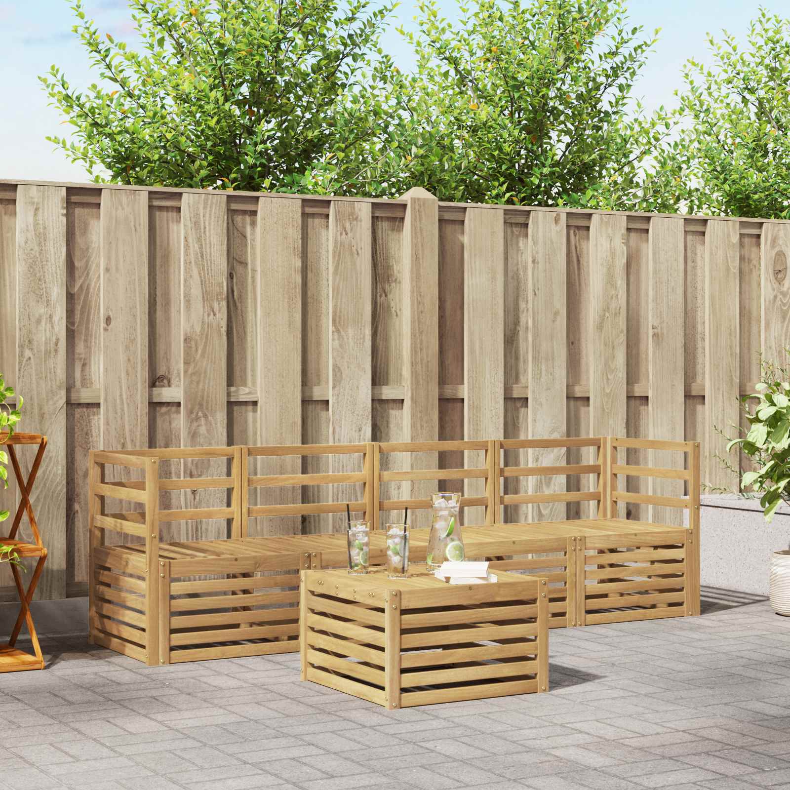 Buiten bankenset 5 pcs Wit Massief Acaciahout