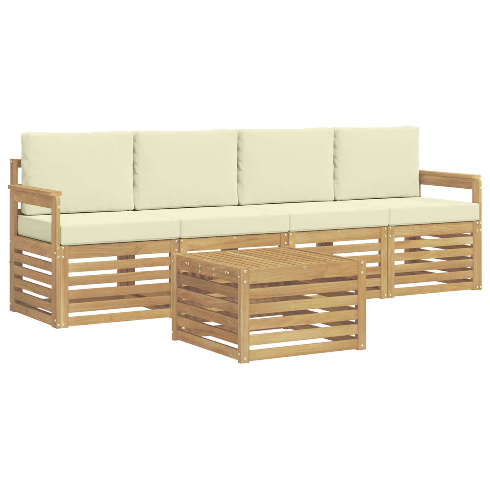 Buiten bankenset met kussen 5 pcs Wit en crèmekleurig Polyester – afbeelding 2