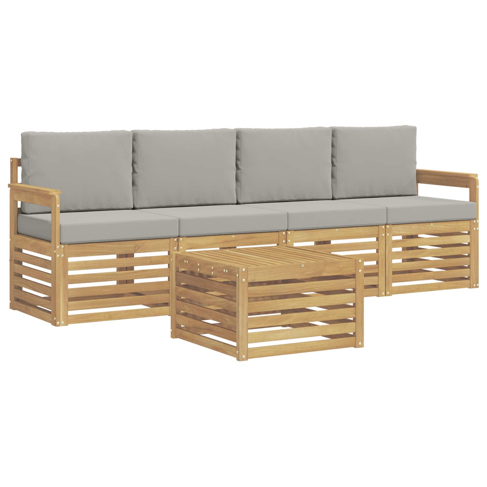 Buiten bankenset met kussen 5 pcs Wit en Lichtgrijs Polyester – afbeelding 2