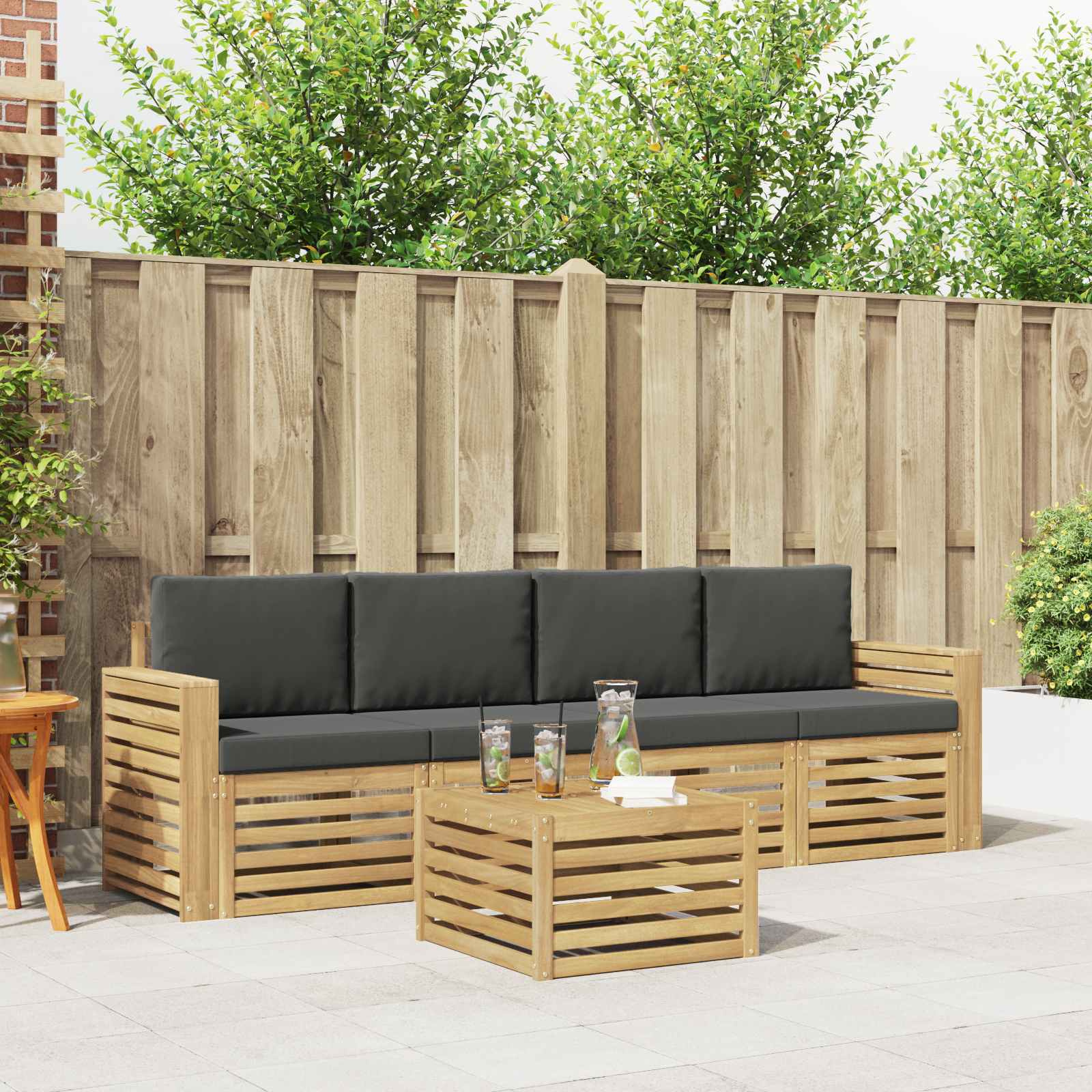 Buiten bankenset 5 pcs Wit en antracietkleurig Polyester – afbeelding 1