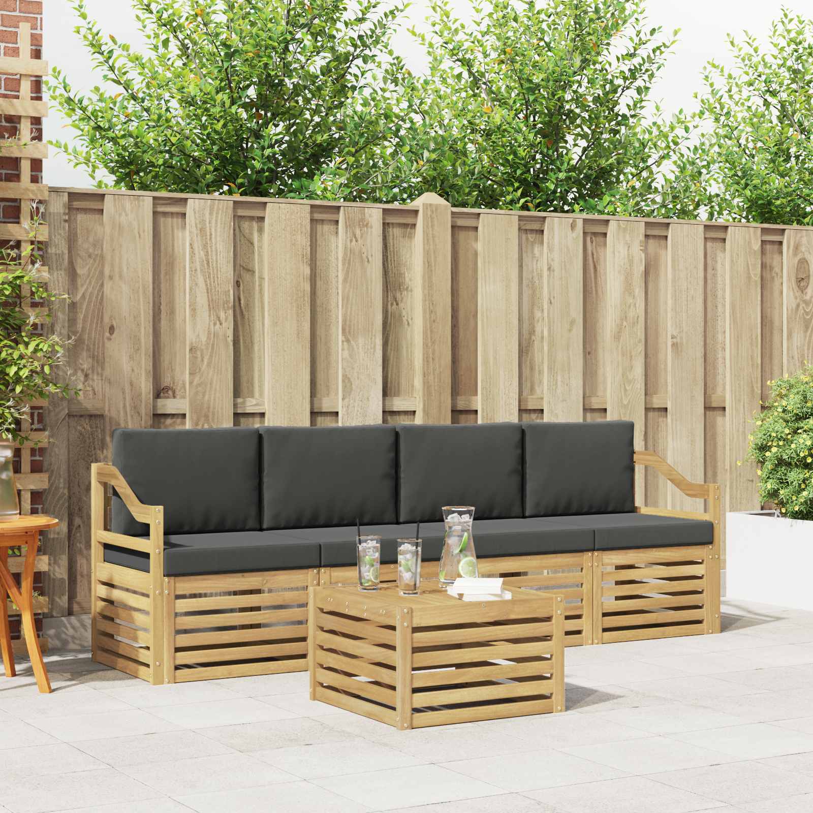 Buiten bankenset 5 pcs Wit en antracietkleurig Polyester