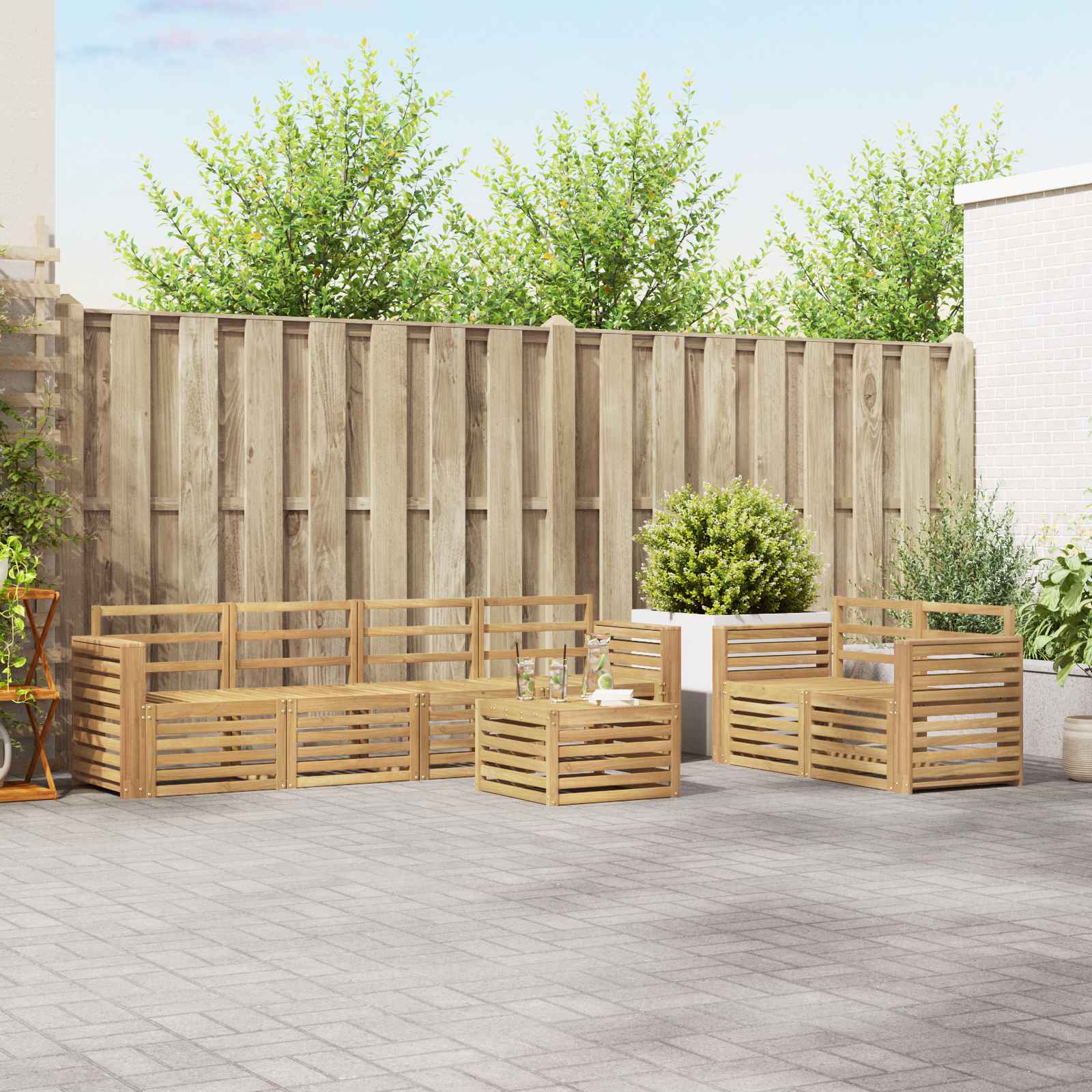 Buiten bankenset 7 pcs Wit Massief Acaciahout
