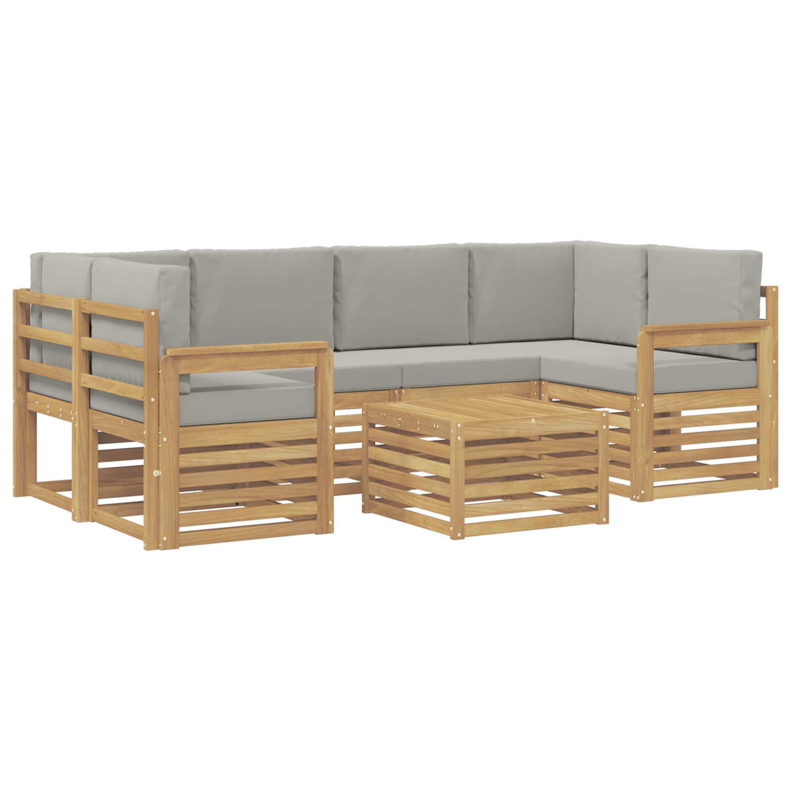 Buiten bankenset met kussen 7 pcs Wit en Lichtgrijs Polyester – afbeelding 2