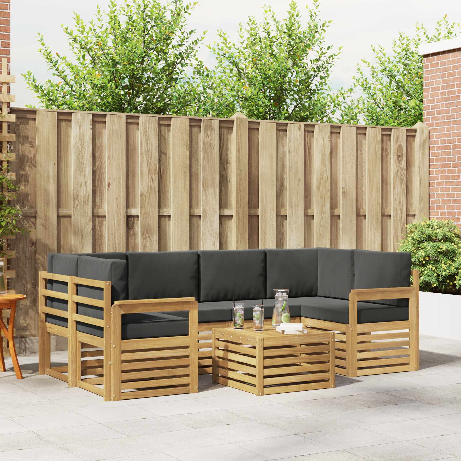 Buiten bankenset 7 pcs Wit en antracietkleurig Polyester