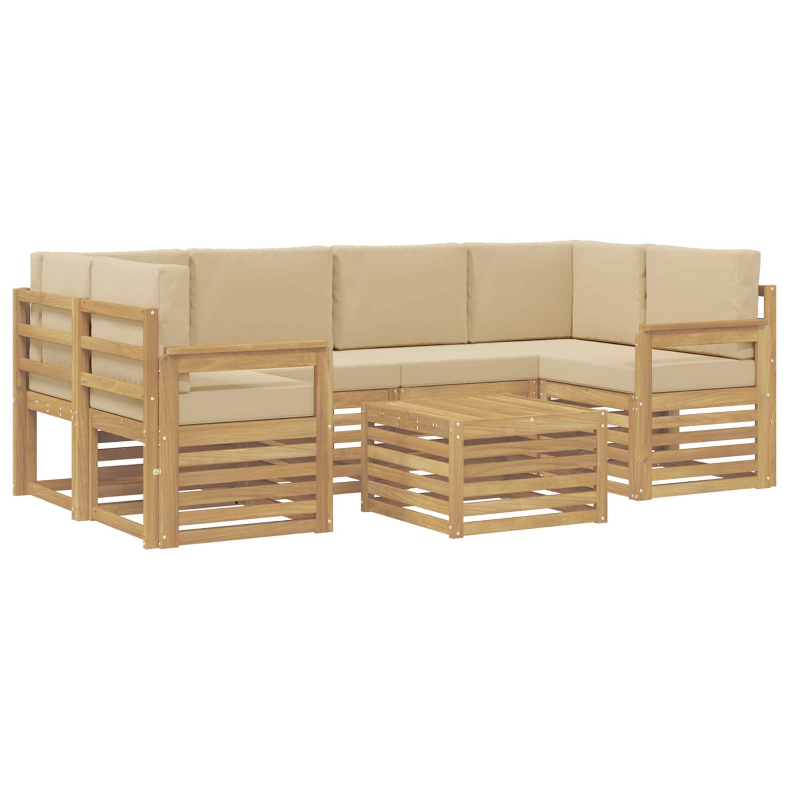 Buiten bankenset met kussen 7 pcs Wit en Beige Polyester – afbeelding 2