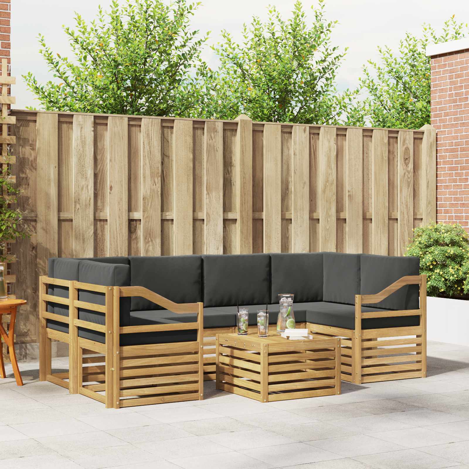 Buiten bankenset 7 pcs Wit en antracietkleurig Polyester – afbeelding 1