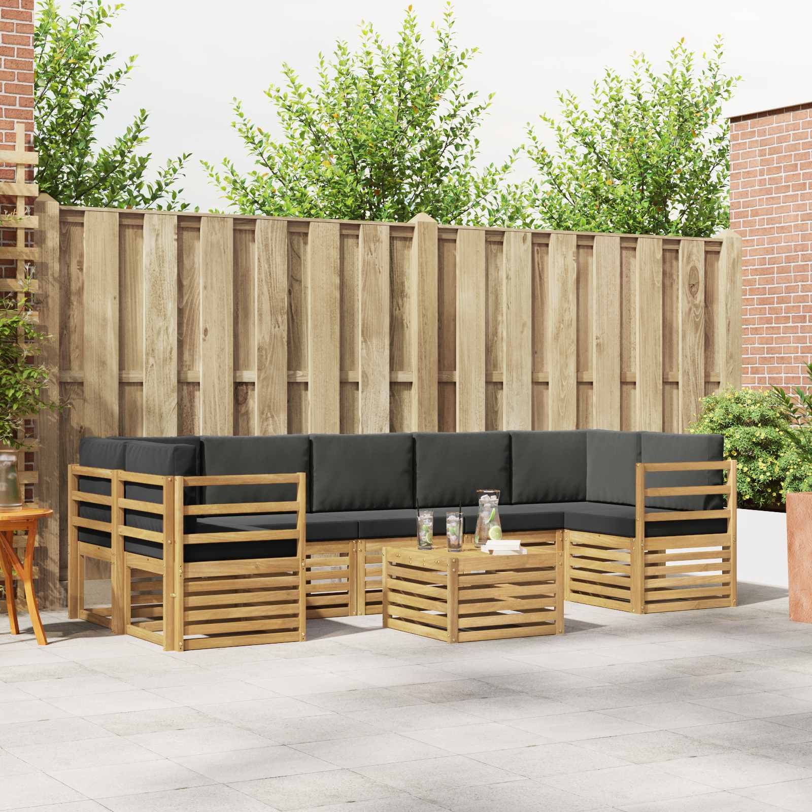 Buiten bankenset 8 pcs Wit en antracietkleurig Polyester