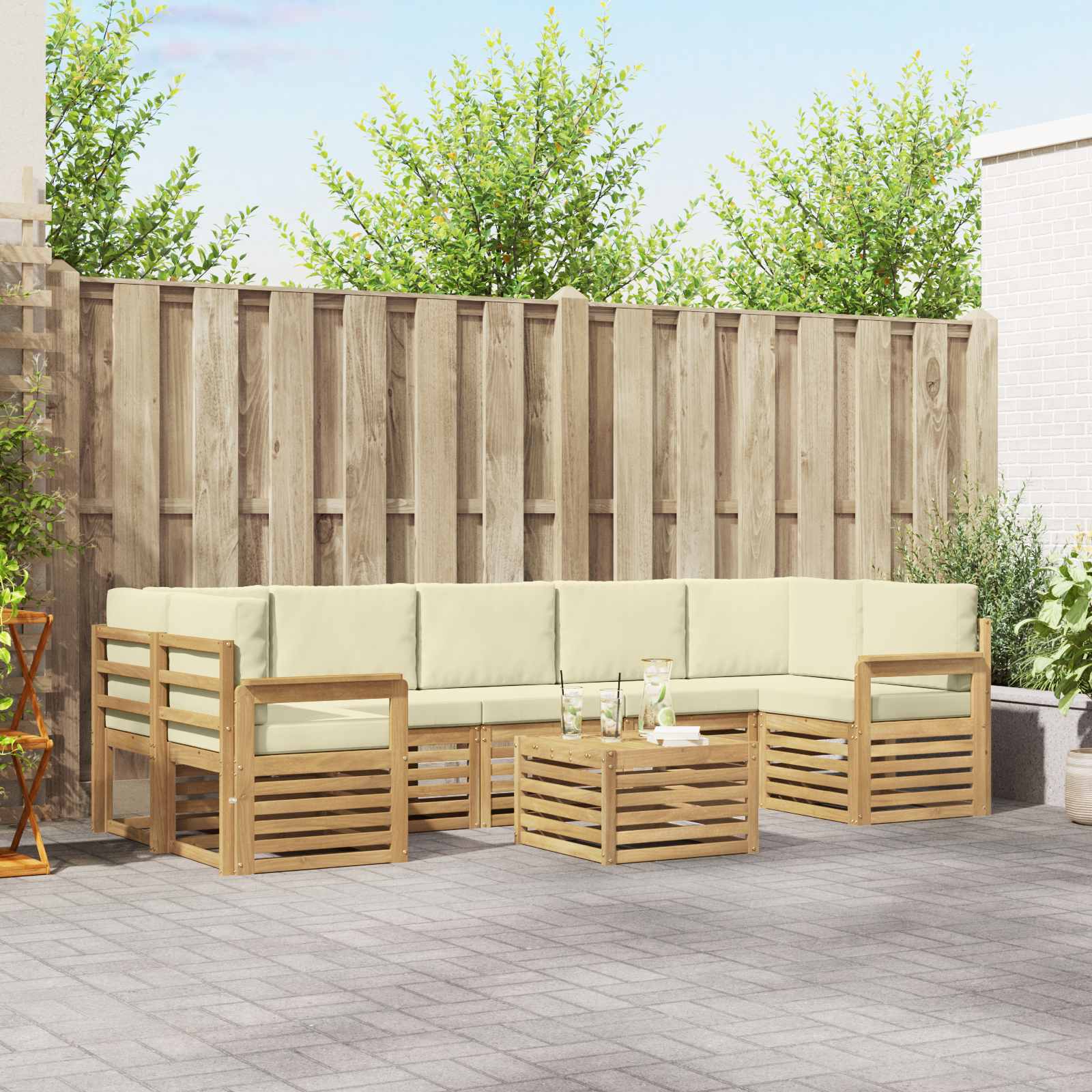 Buiten bankenset met kussen 8 pcs Wit en crèmekleurig Polyester