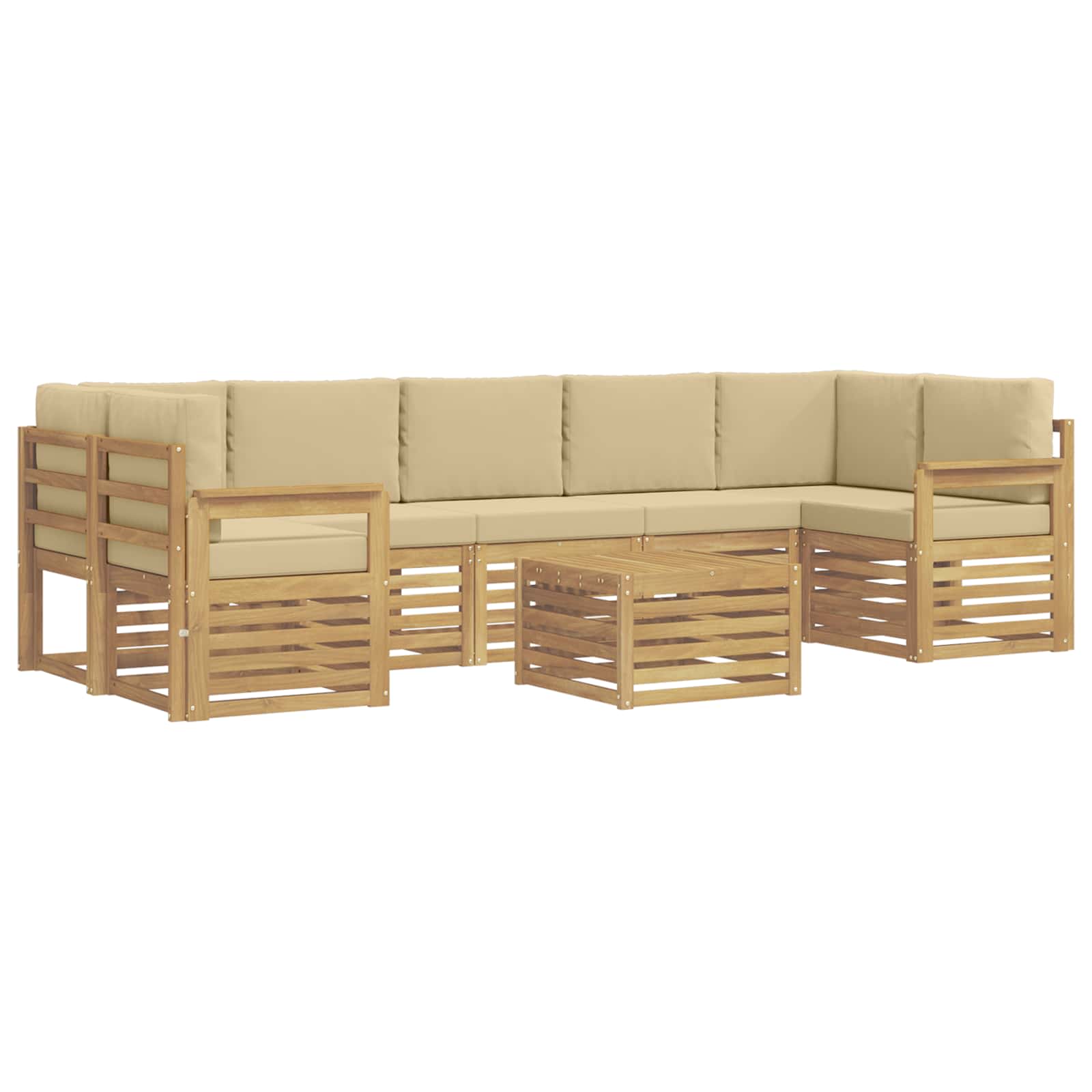 Buiten bankenset met kussen 8 pcs Wit en Beige Polyester – afbeelding 2