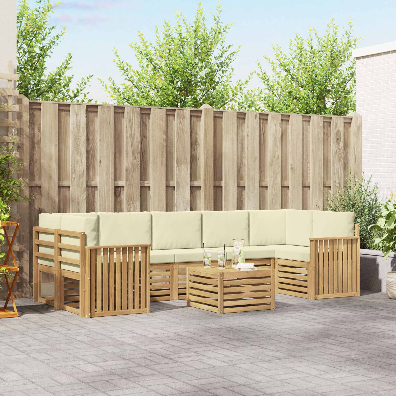 Buiten bankenset met kussen 8 pcs Wit en crèmekleurig Polyester – afbeelding 1