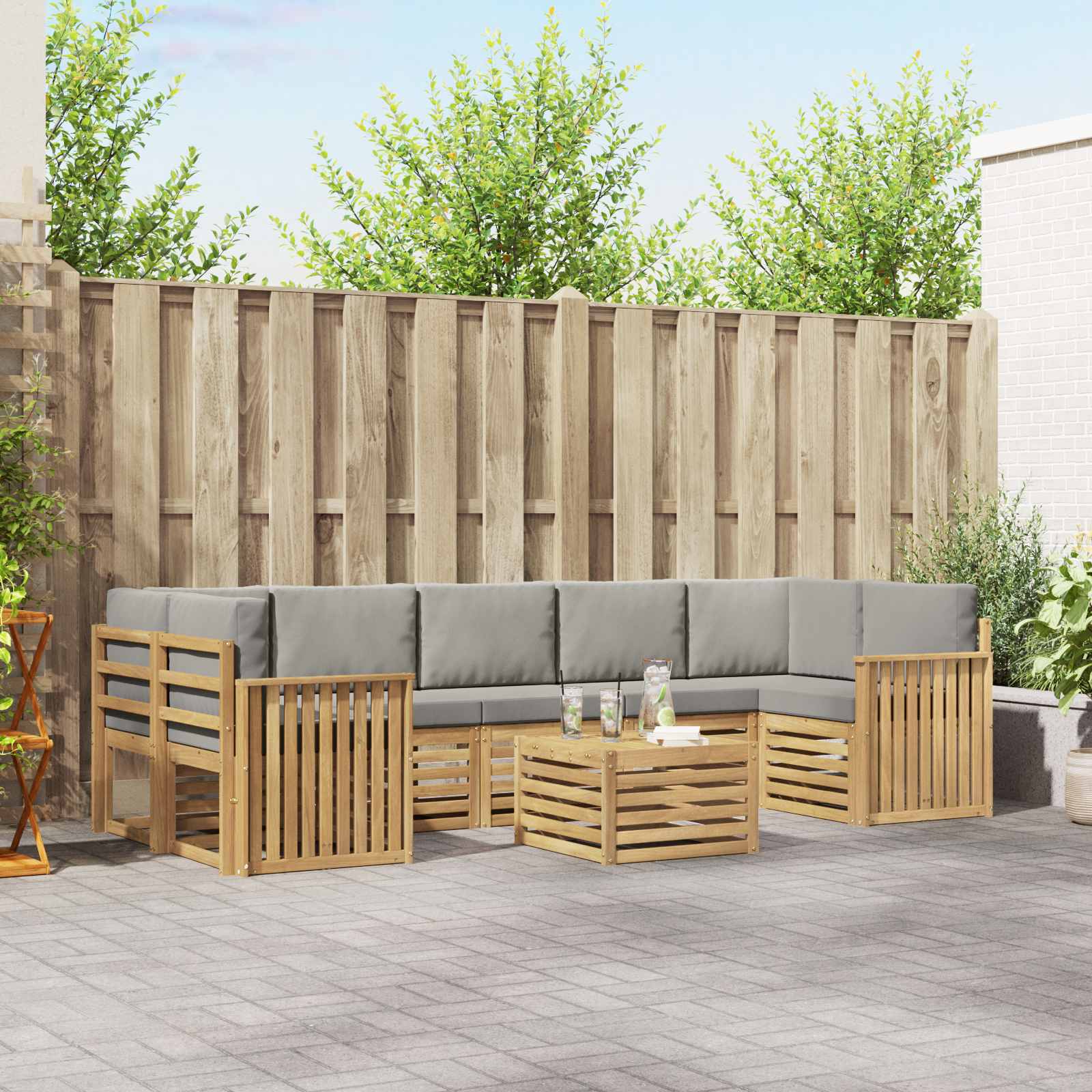 Buiten bankenset met kussen 8 pcs Wit en Lichtgrijs Polyester – afbeelding 1