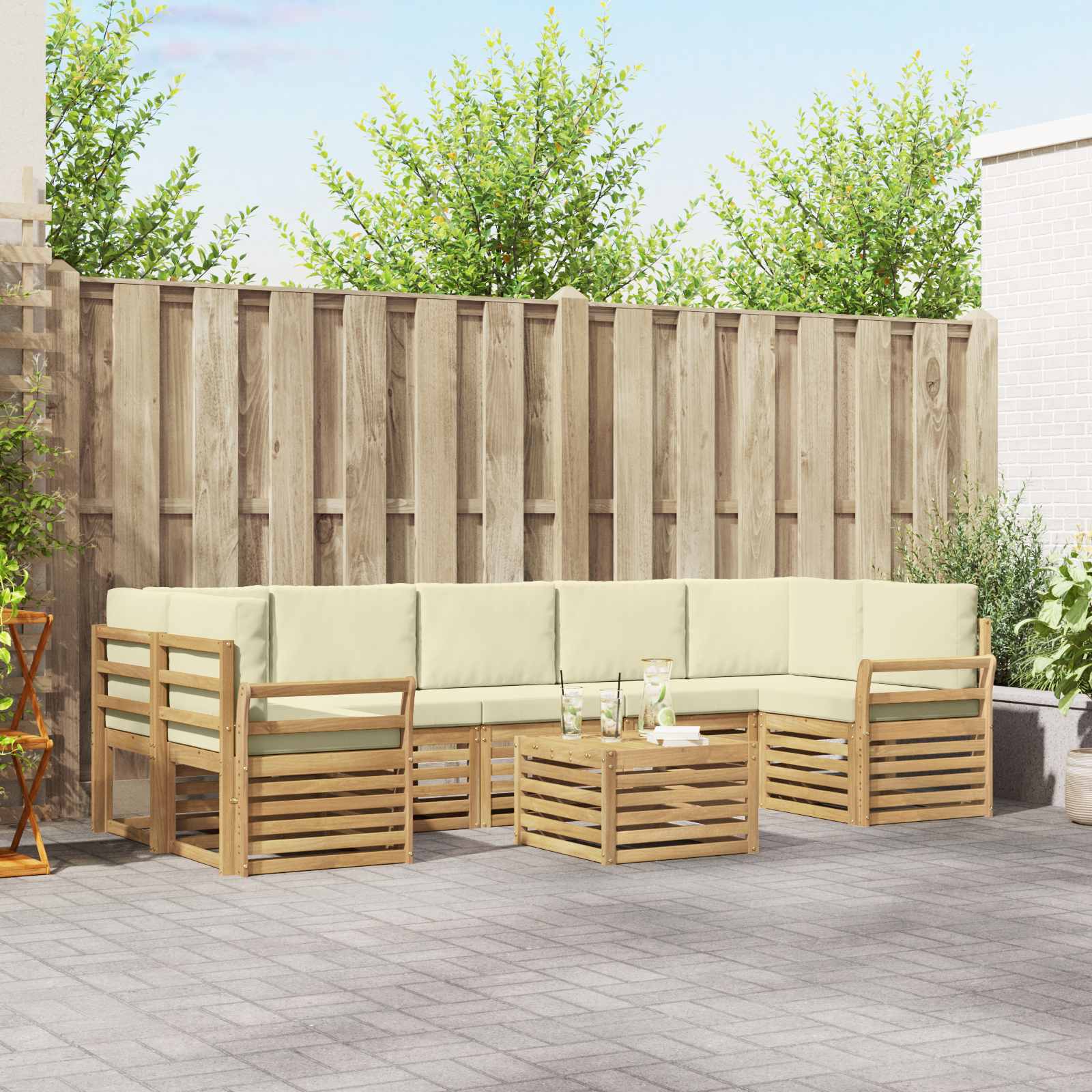 Buiten bankenset met kussen 8 pcs Wit en crèmekleurig Polyester