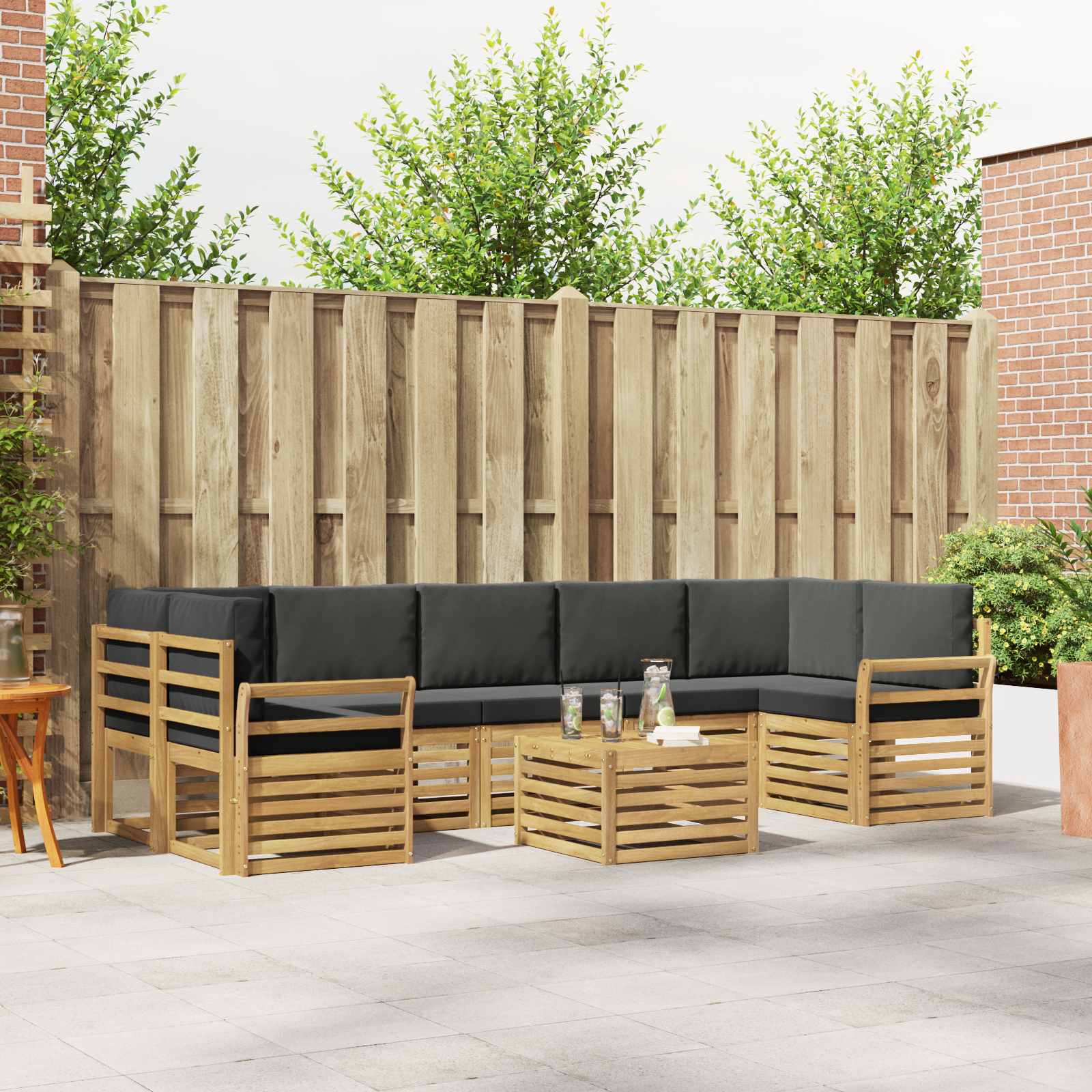 Buiten bankenset 8 pcs Wit en antracietkleurig Polyester – afbeelding 1