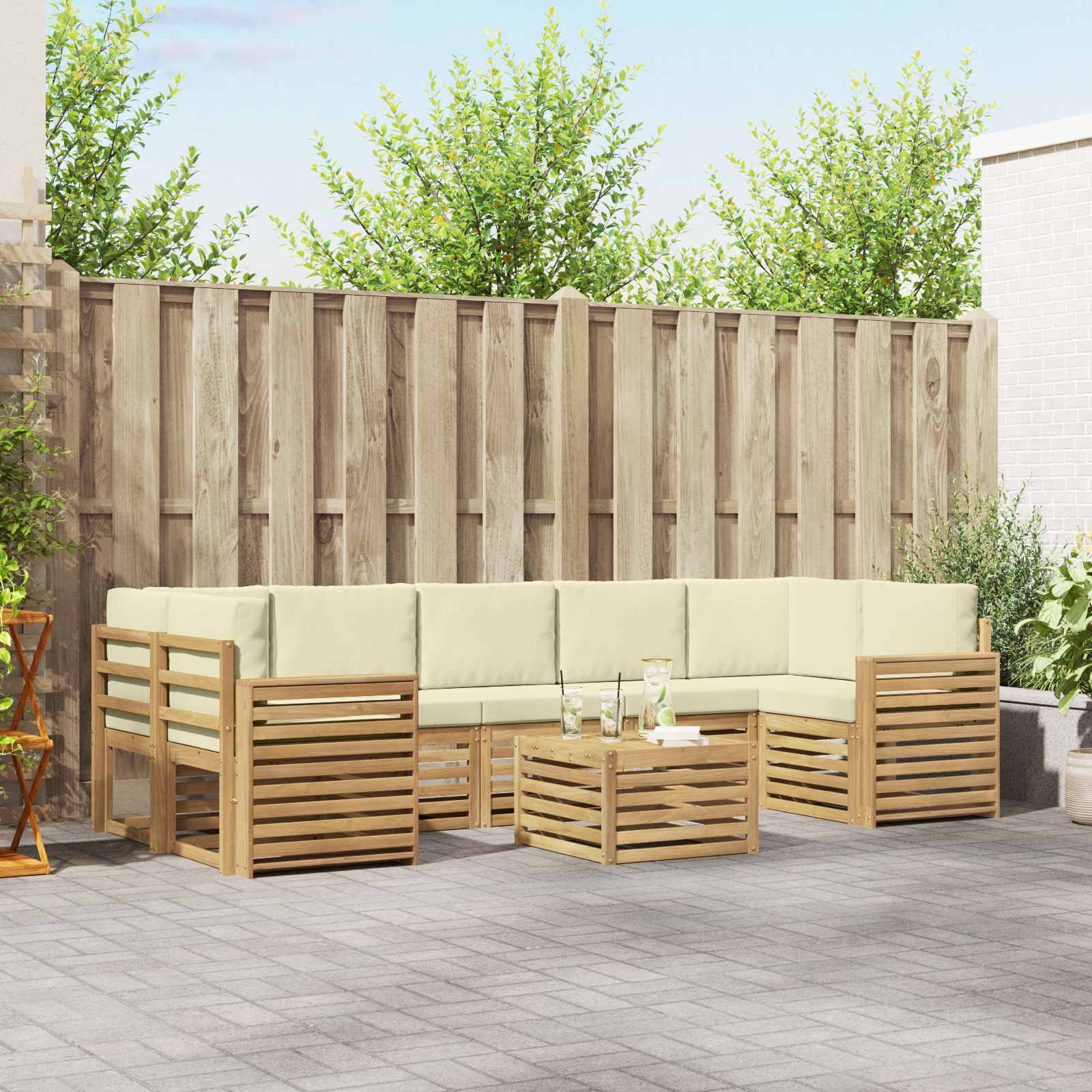 Buiten bankenset met kussen 8 pcs Wit en crèmekleurig Polyester – afbeelding 1