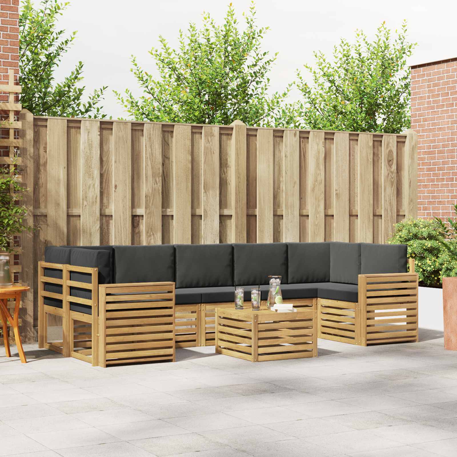 Buiten bankenset 8 pcs Wit en antracietkleurig Polyester