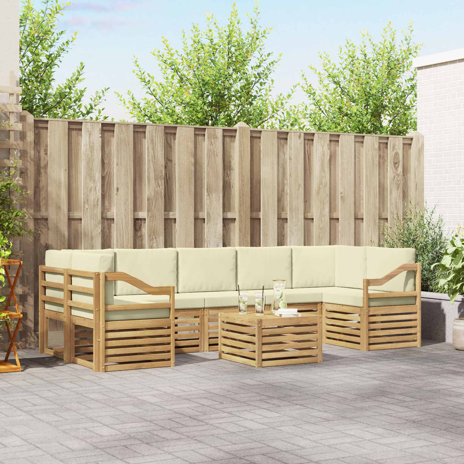 Buiten bankenset met kussen 8 pcs Wit en crèmekleurig Polyester – afbeelding 1