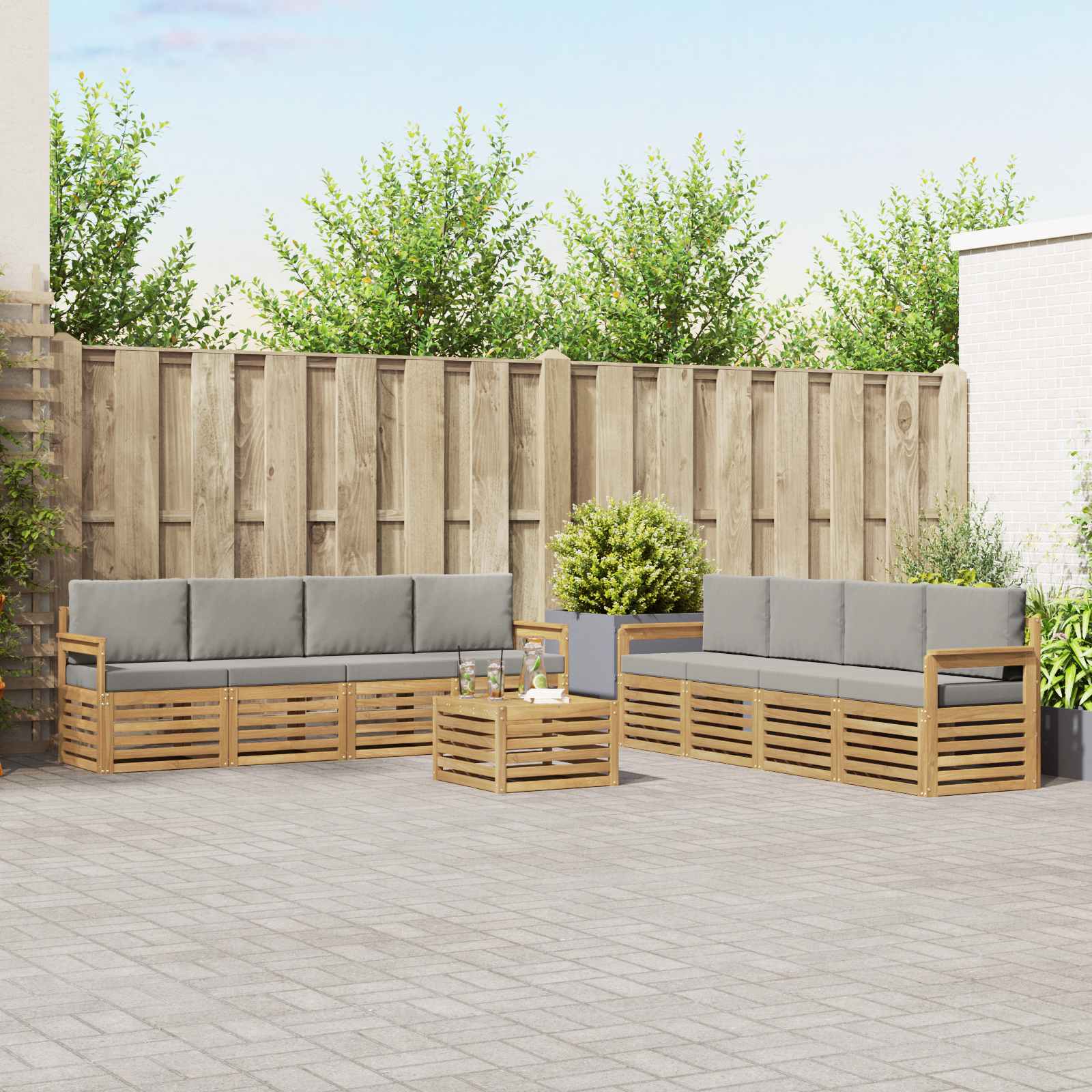 Buiten bankenset 9 pcs Wit en Lichtgrijs 59 x 59 x 37 cm – afbeelding 1