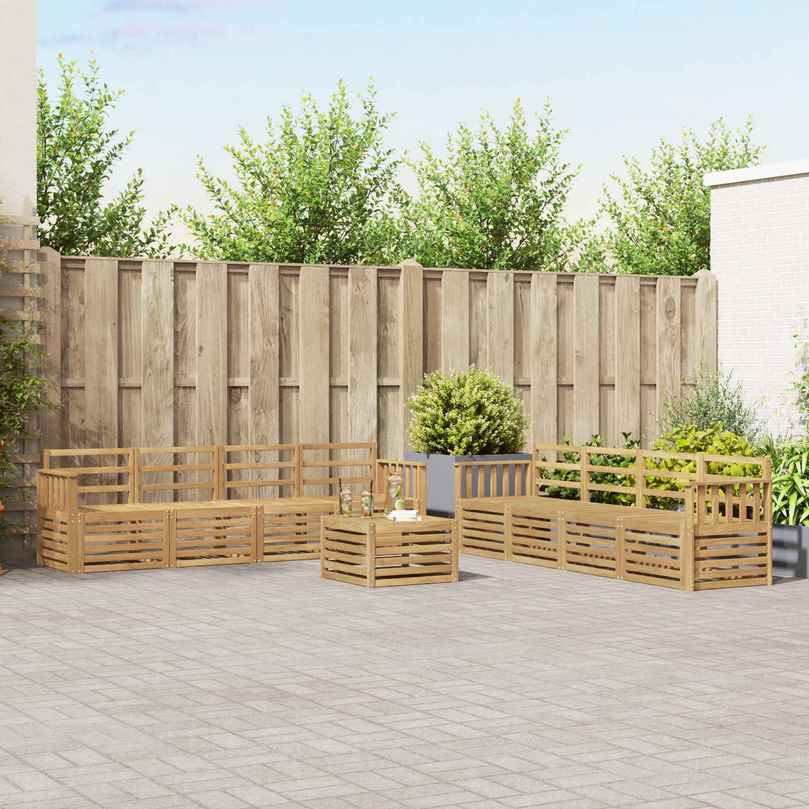 Buiten bankenset 9 pcs Wit 59 x 59 x 37 cm Massief Acaciahout