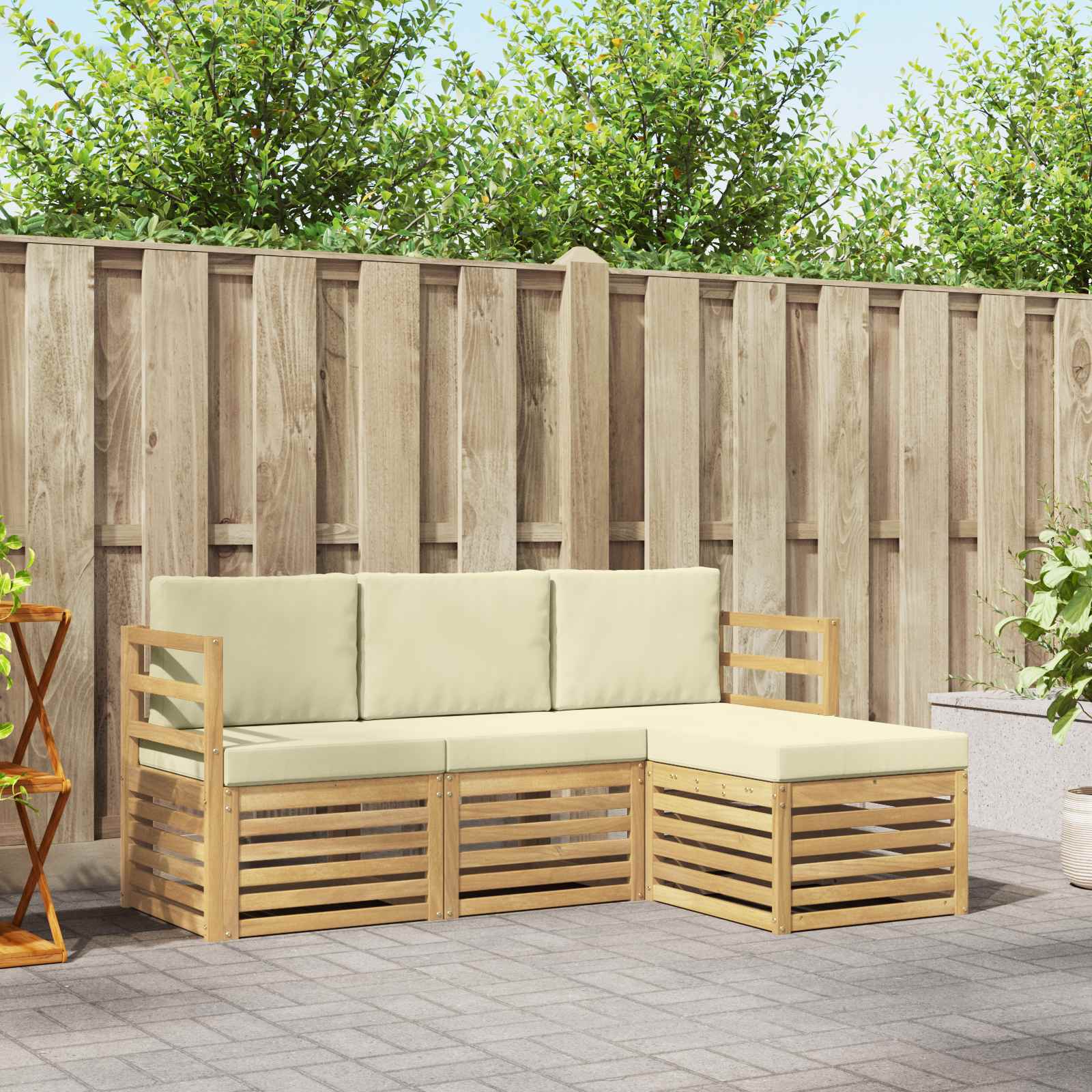 Buiten bankenset 4 pcs Wit en crèmekleurig – afbeelding 1