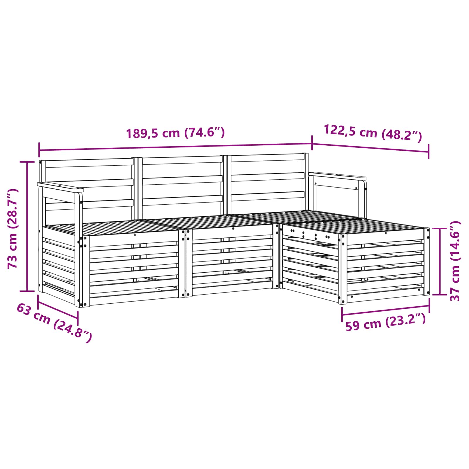 Buiten bankenset 4 pcs Wit 189,5 x 122,5 x 73 cm – afbeelding 7