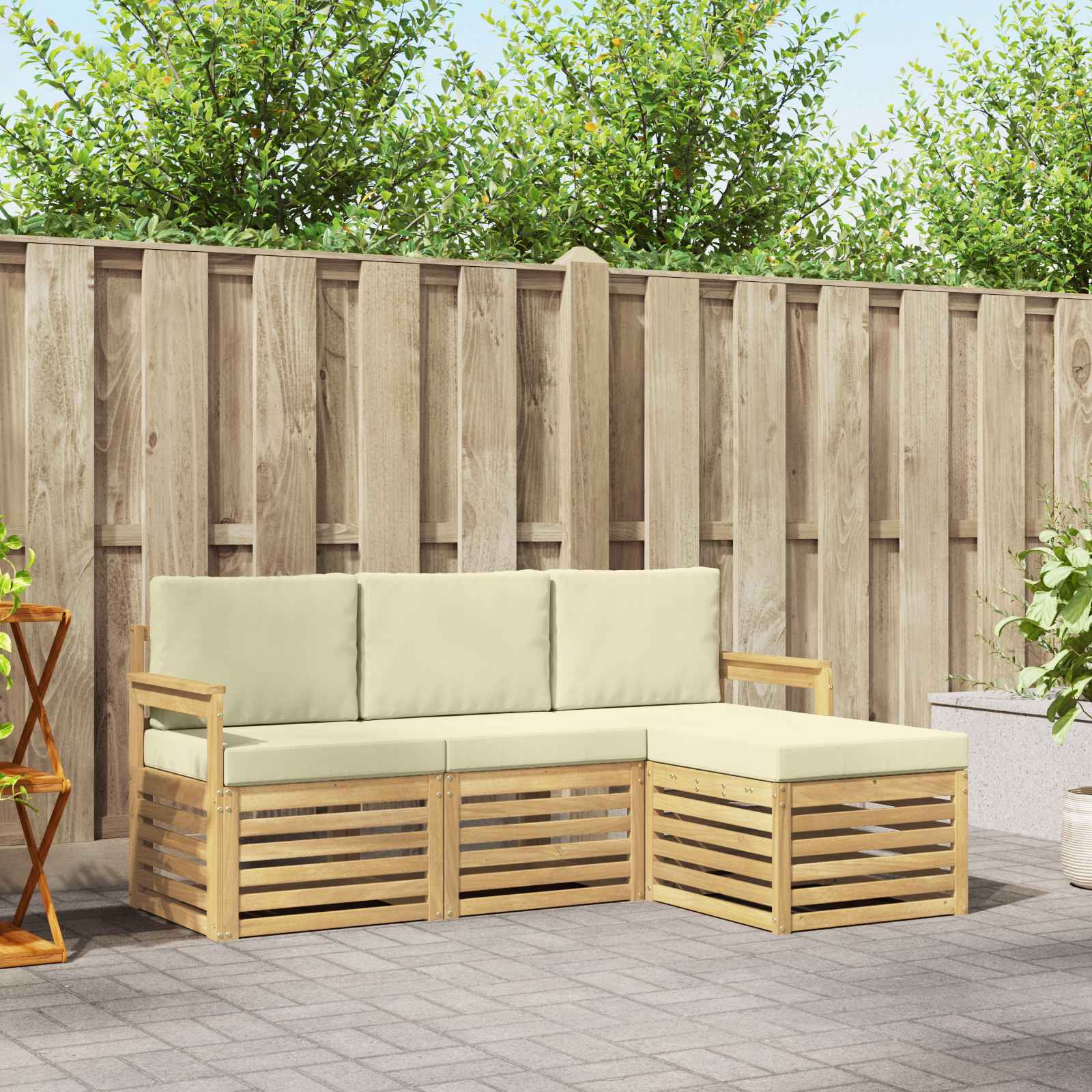 Buiten bankenset 4 pcs Wit en crèmekleurig – afbeelding 1