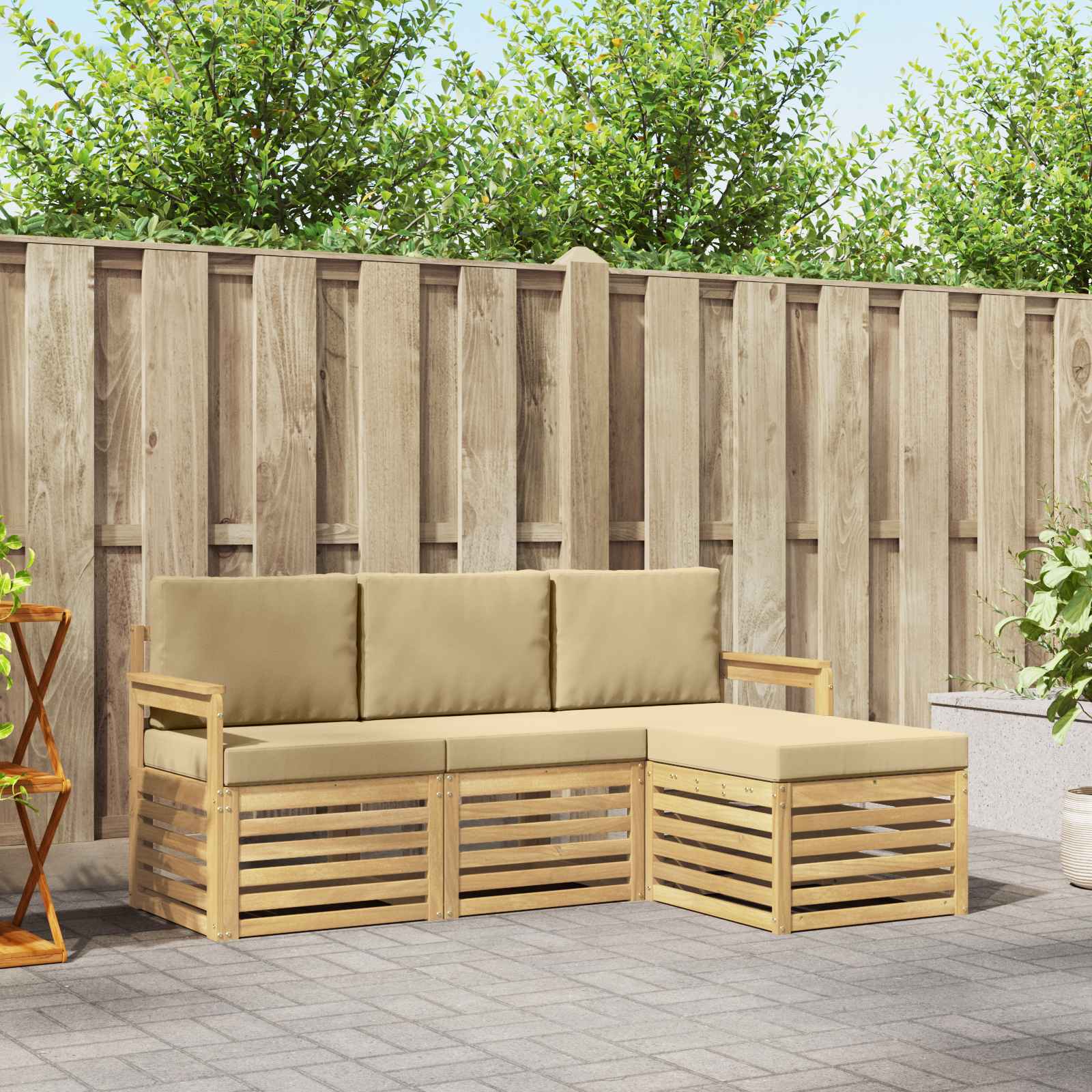 Buiten bankenset 4 pcs Wit en Beige 189,5 x 122,5 x 73 cm