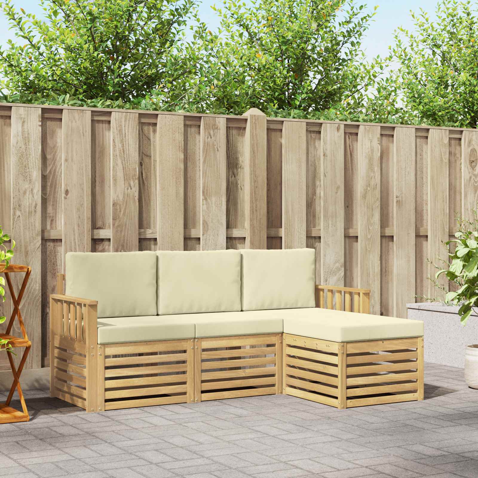 Buiten bankenset 4 pcs Wit en crèmekleurig – afbeelding 1