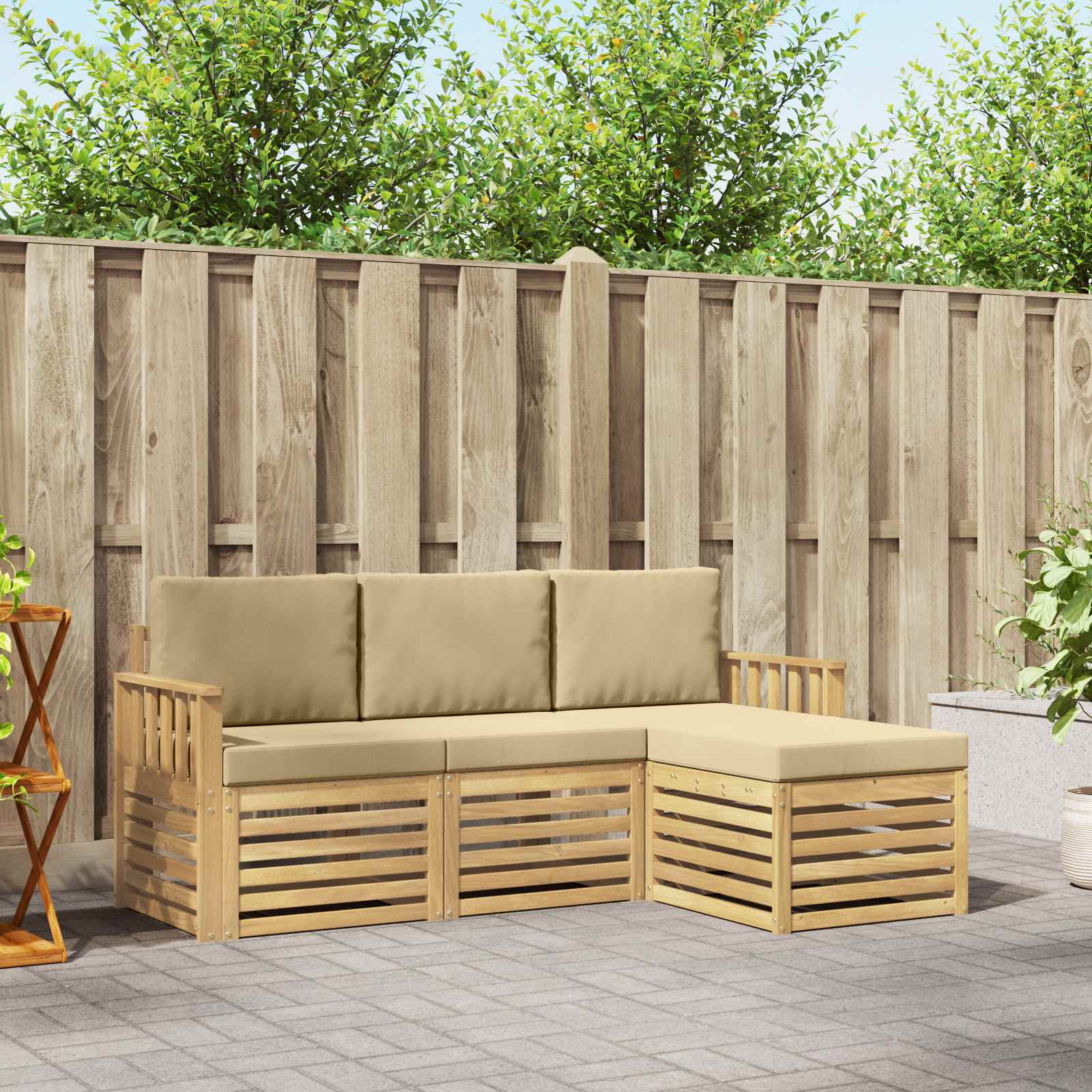 Buiten bankenset 4 pcs Wit en Beige 189,5 x 122,5 x 73 cm – afbeelding 1