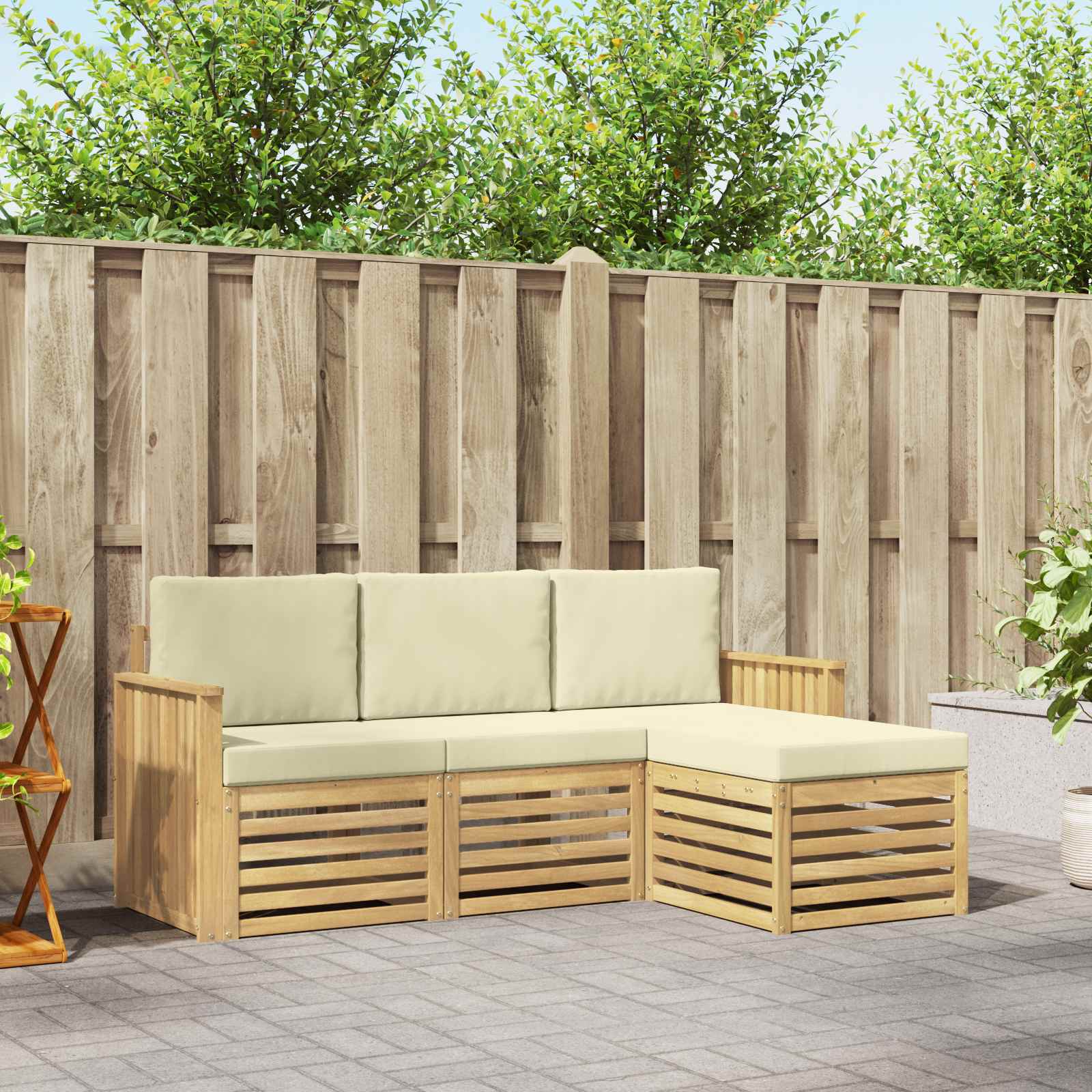Buiten bankenset 4 pcs Wit en crèmekleurig – afbeelding 1