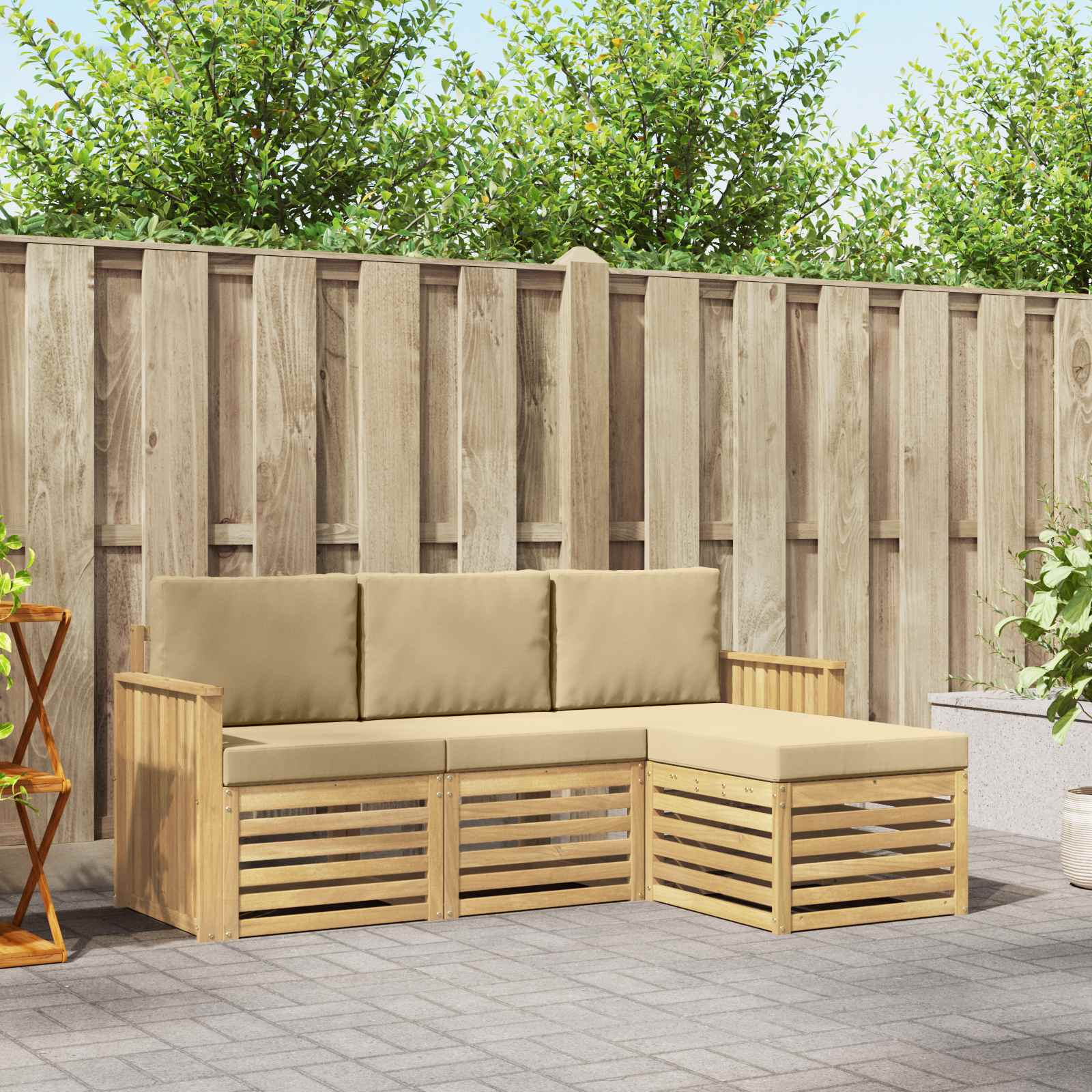 Buiten bankenset 4 pcs Wit en Beige 189,5 x 122,5 x 73 cm