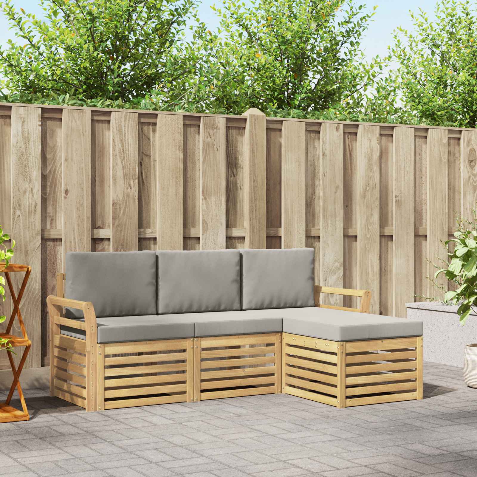Buiten bankenset 4 pcs Wit en Lichtgrijs 193,5 x 122,5 x 73 cm