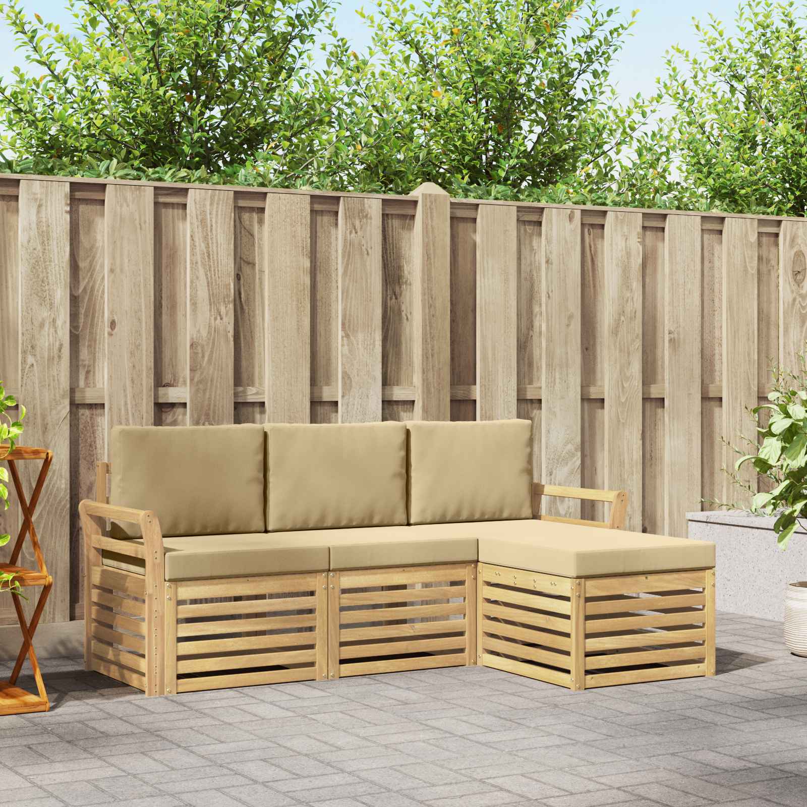 Buiten bankenset 4 pcs Wit en Beige 193,5 x 122,5 x 73 cm