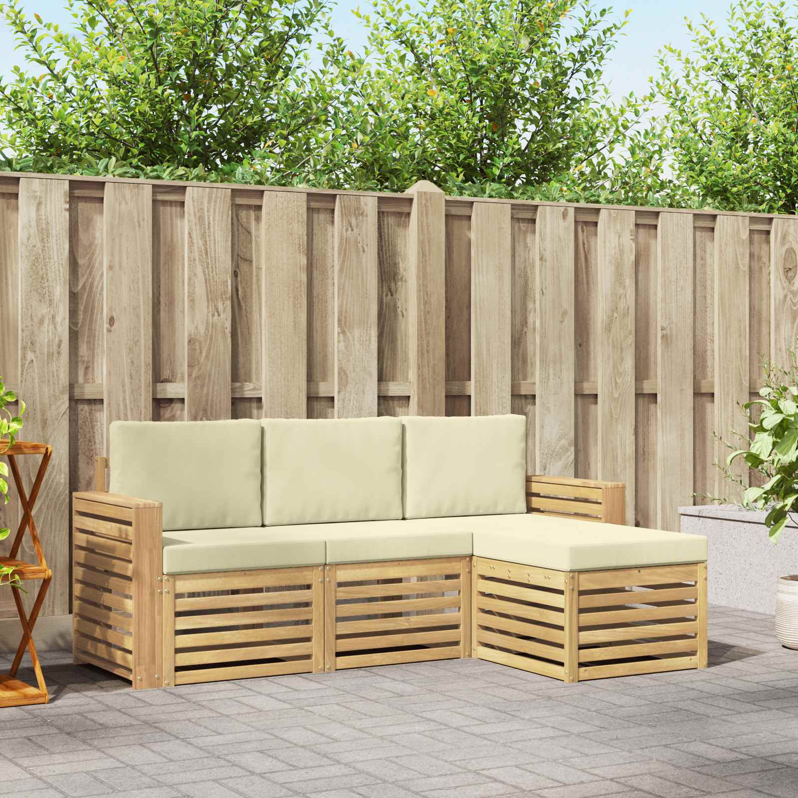 Buiten bankenset 4 pcs Wit en crèmekleurig – afbeelding 1