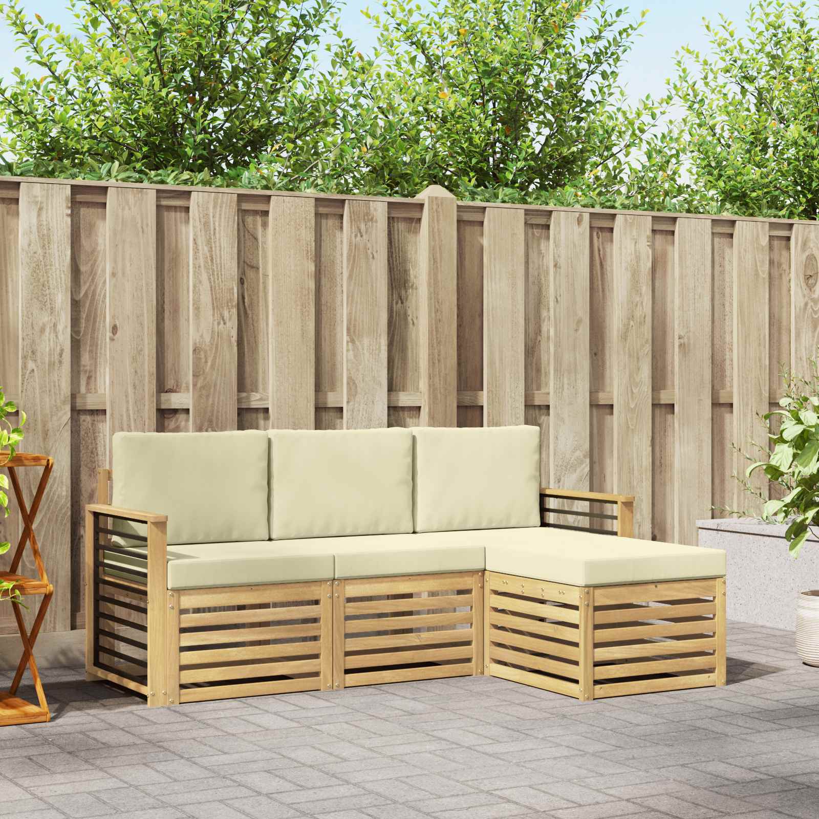 Buiten bankenset 4 pcs Wit en crèmekleurig – afbeelding 1