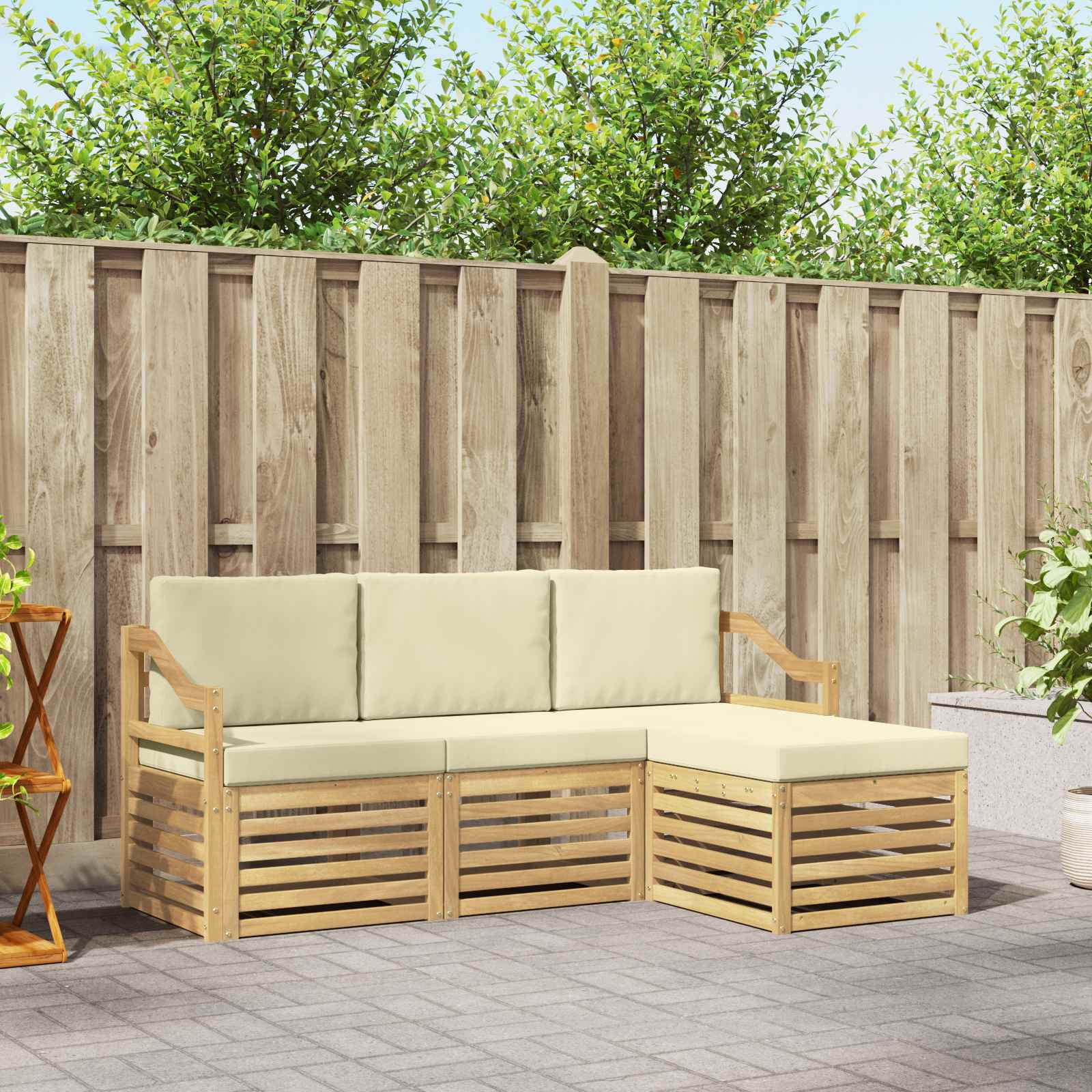 Buiten bankenset 4 pcs Wit en crèmekleurig