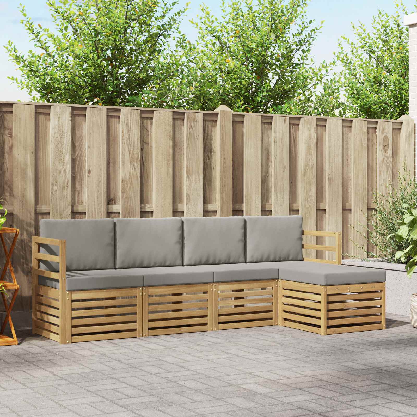 Buiten bankenset 5 pcs Wit en Lichtgrijs 245 x 122,5 x 73 cm