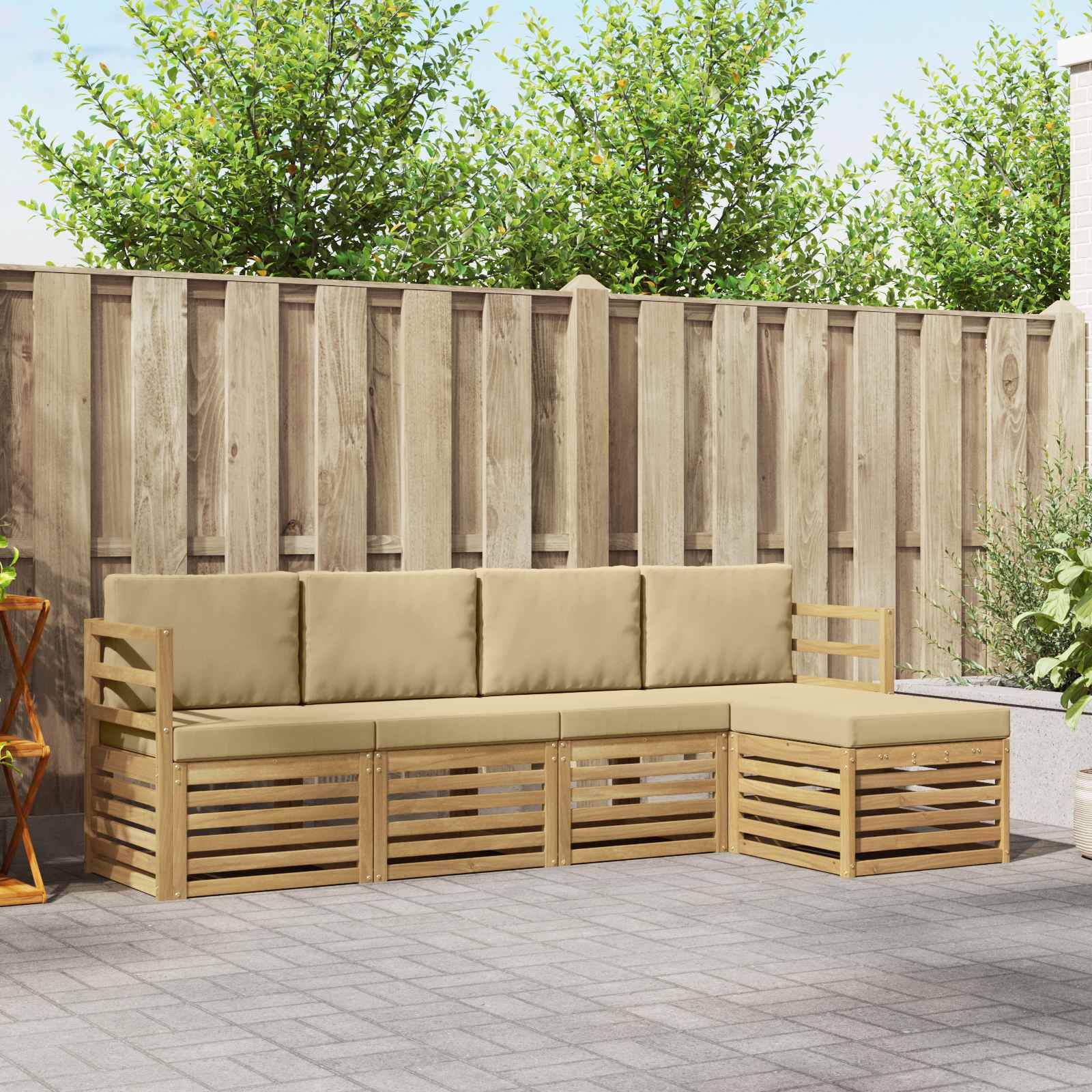 Buiten bankenset met kussen 5 pcs Wit en Beige Polyester