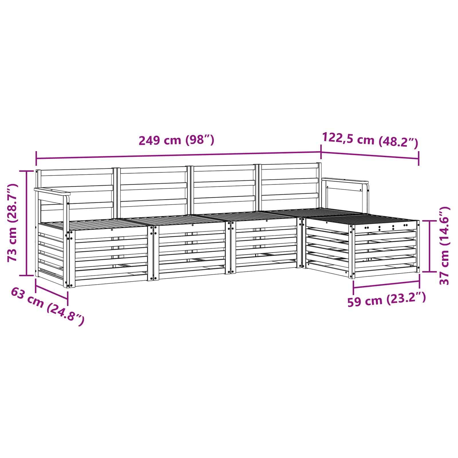 Buiten bankenset 5 pcs Wit 249 x 122,5 x 73 cm – afbeelding 7