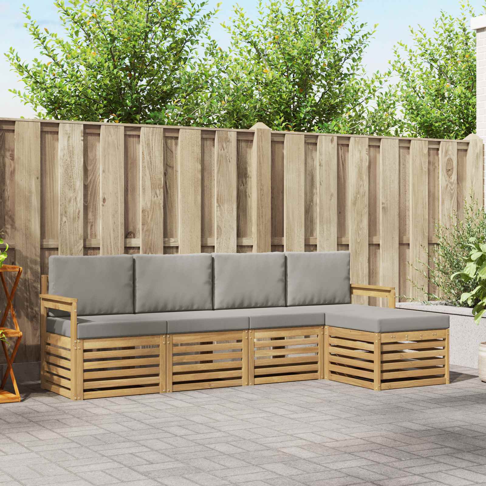 Buiten bankenset 5 pcs Wit en Lichtgrijs 249 x 122,5 x 73 cm – afbeelding 1