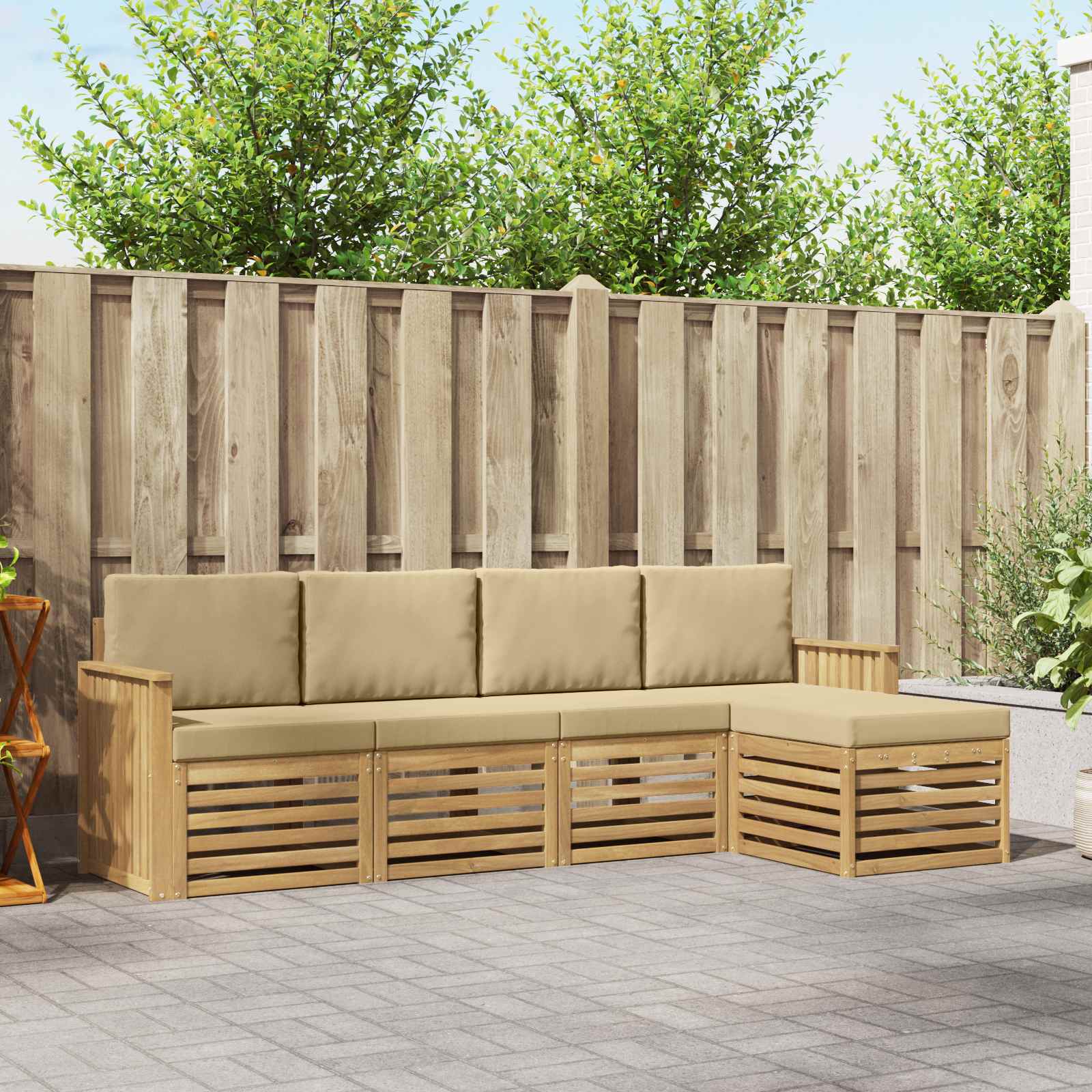 Buiten bankenset 5 pcs Wit en Beige 249 x 122,5 x 73 cm – afbeelding 1