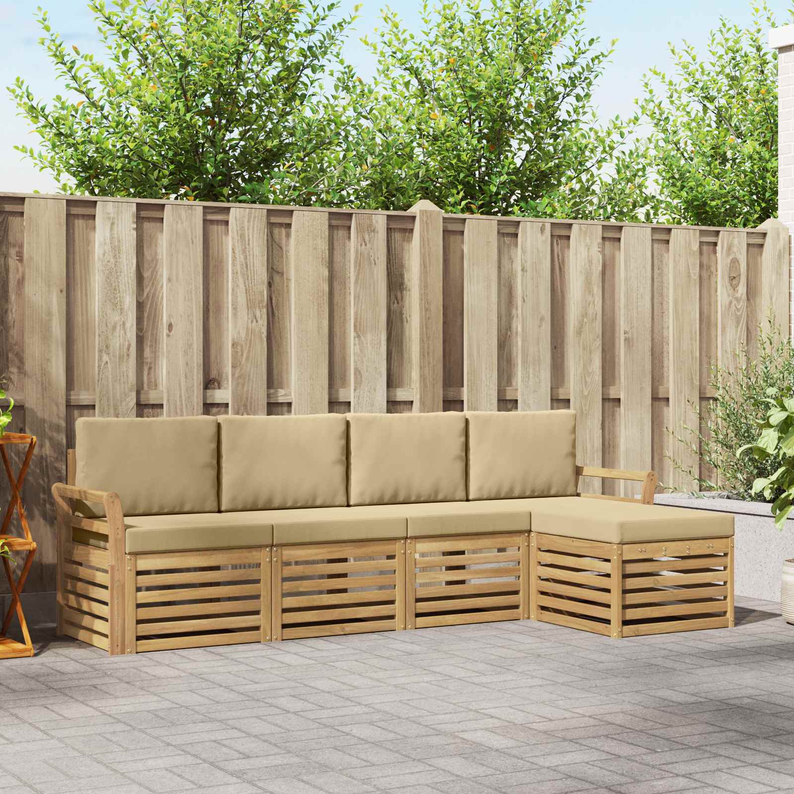 Buiten bankenset 5 pcs Wit en Beige 253 x 122,5 x 73 cm – afbeelding 1