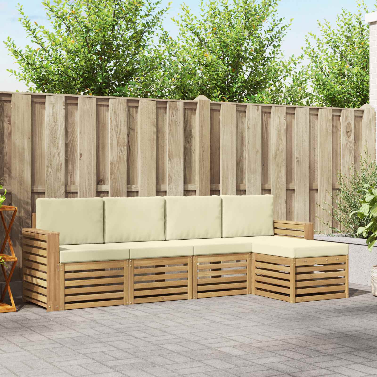 Buiten bankenset 5 pcs Wit en crèmekleurig 257 x 122,5 x 73 cm – afbeelding 1