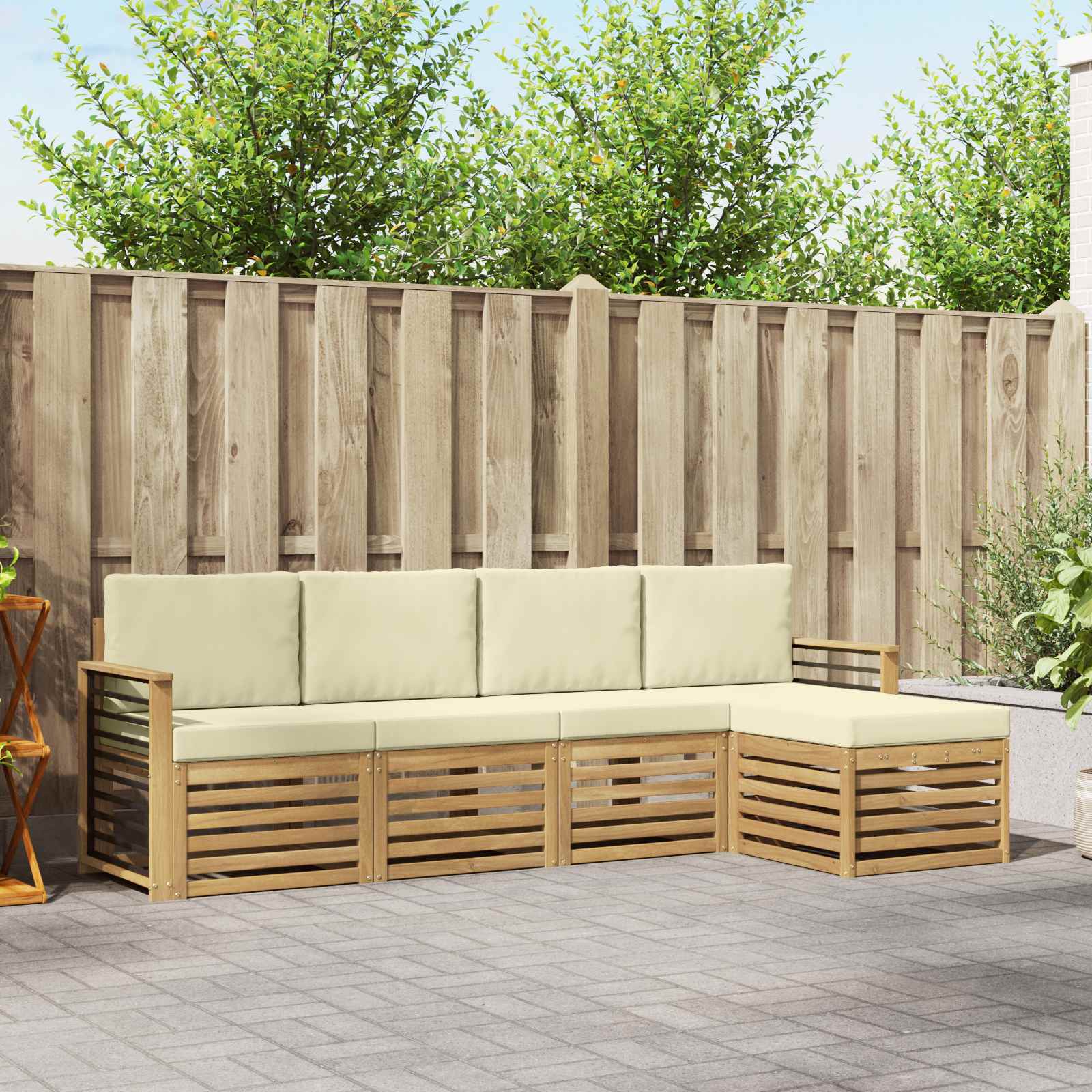 Buiten bankenset 5 pcs Wit en crèmekleurig 249 x 122,5 x 73 cm – afbeelding 1