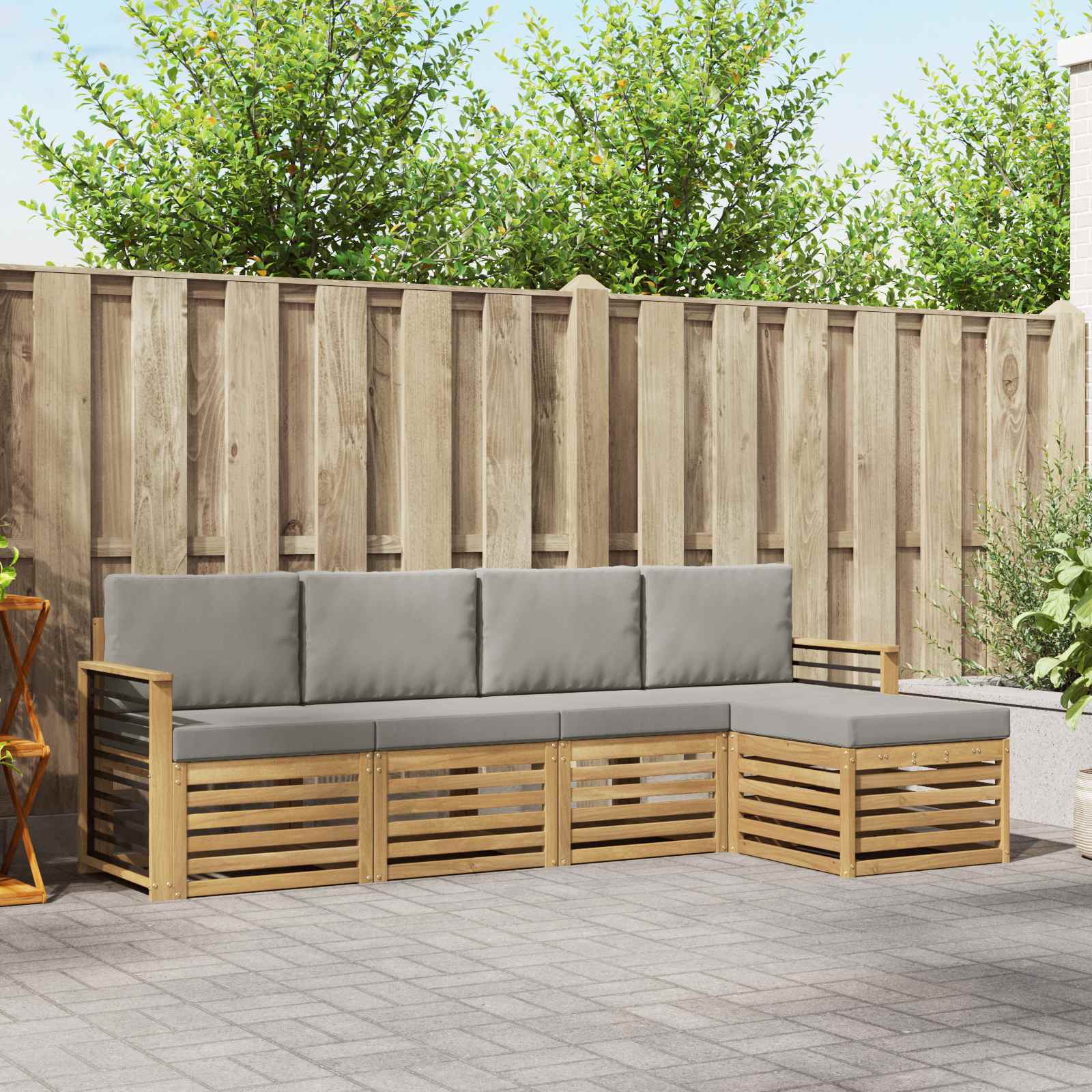Buiten bankenset 5 pcs Wit en Lichtgrijs 249 x 122,5 x 73 cm – afbeelding 1