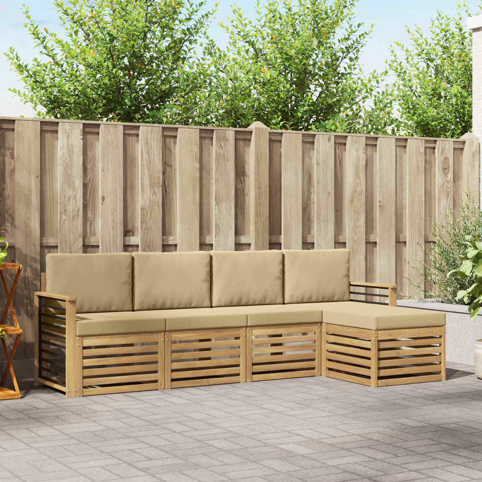 Buiten bankenset met kussen 5 pcs Wit en Beige Polyester