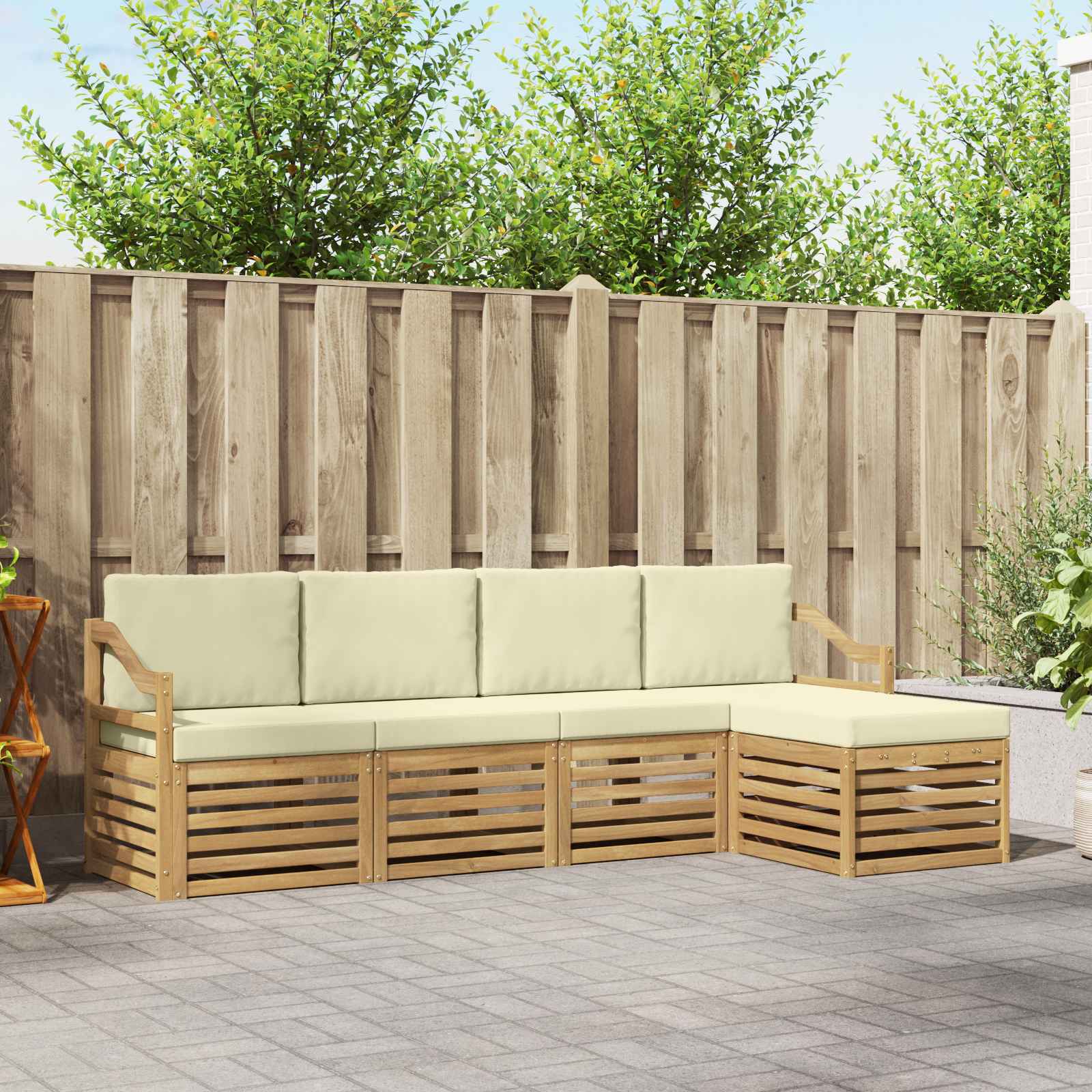 Buiten bankenset 5 pcs Wit en crèmekleurig 245 x 122,5 x 73 cm – afbeelding 1